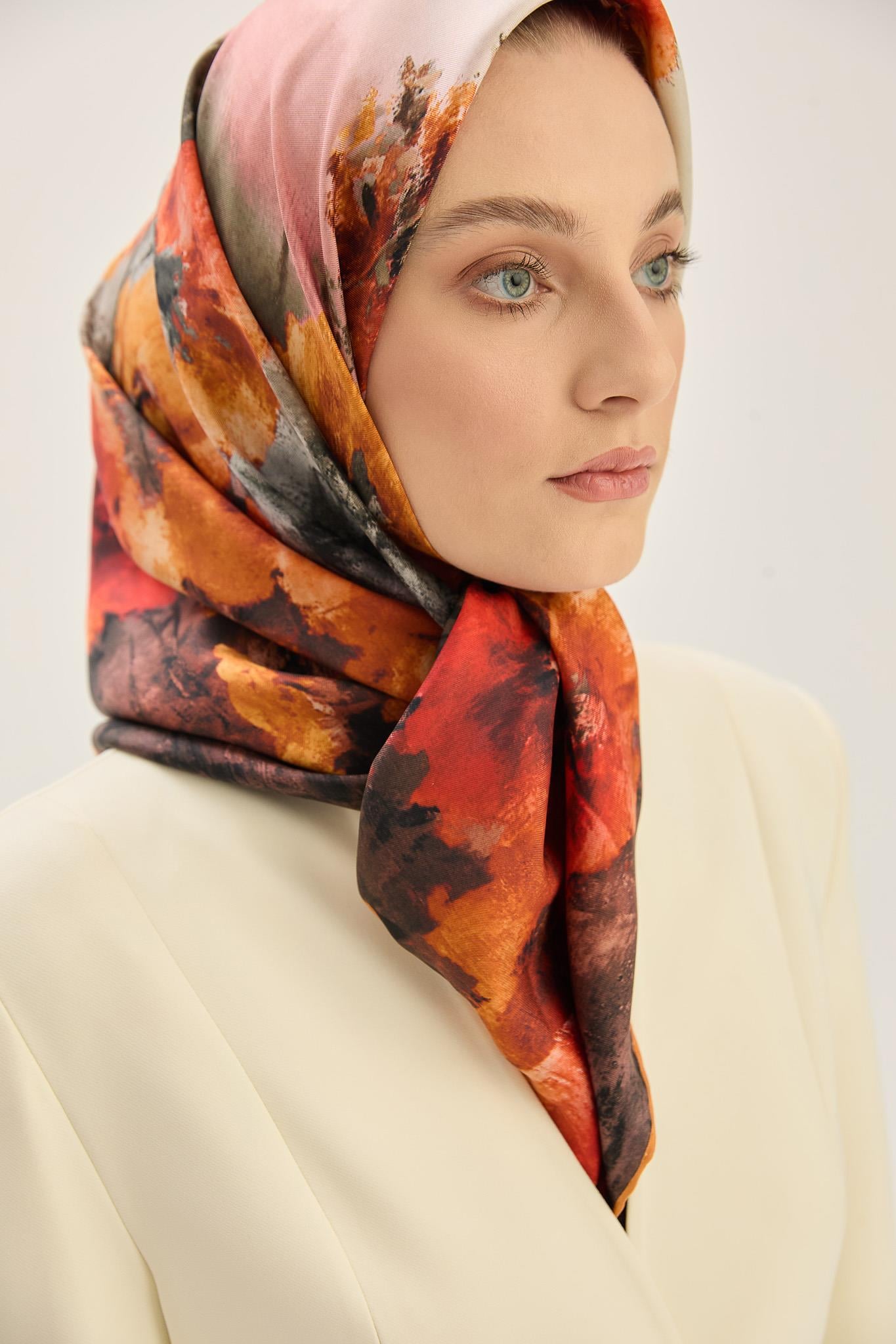 FAM TİVİL İPEK EŞARP 90*90 CM - TURUNCU