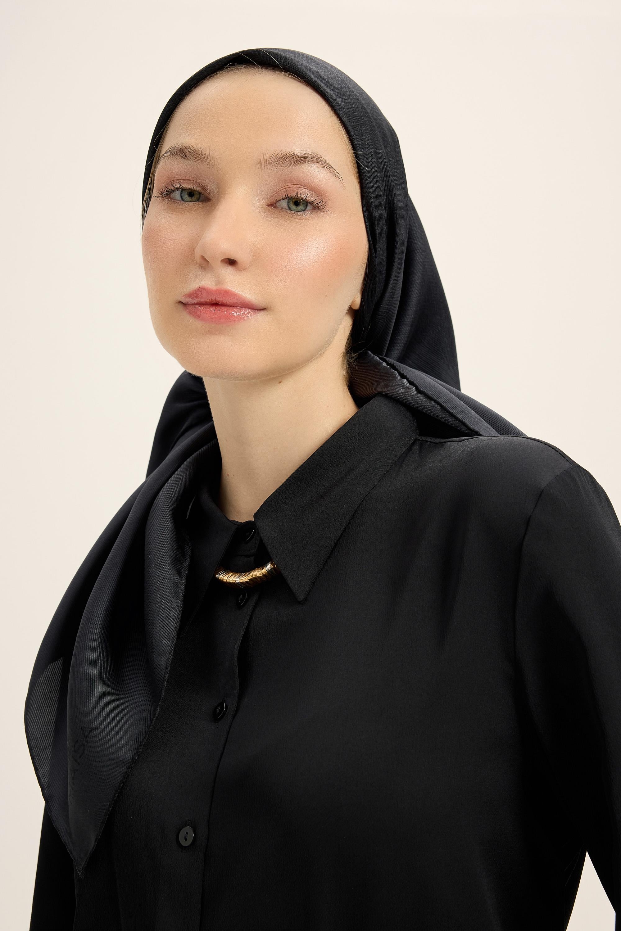 FARAH MULBERRY İPEK EŞARP 90*90 CM - ANTRASİT