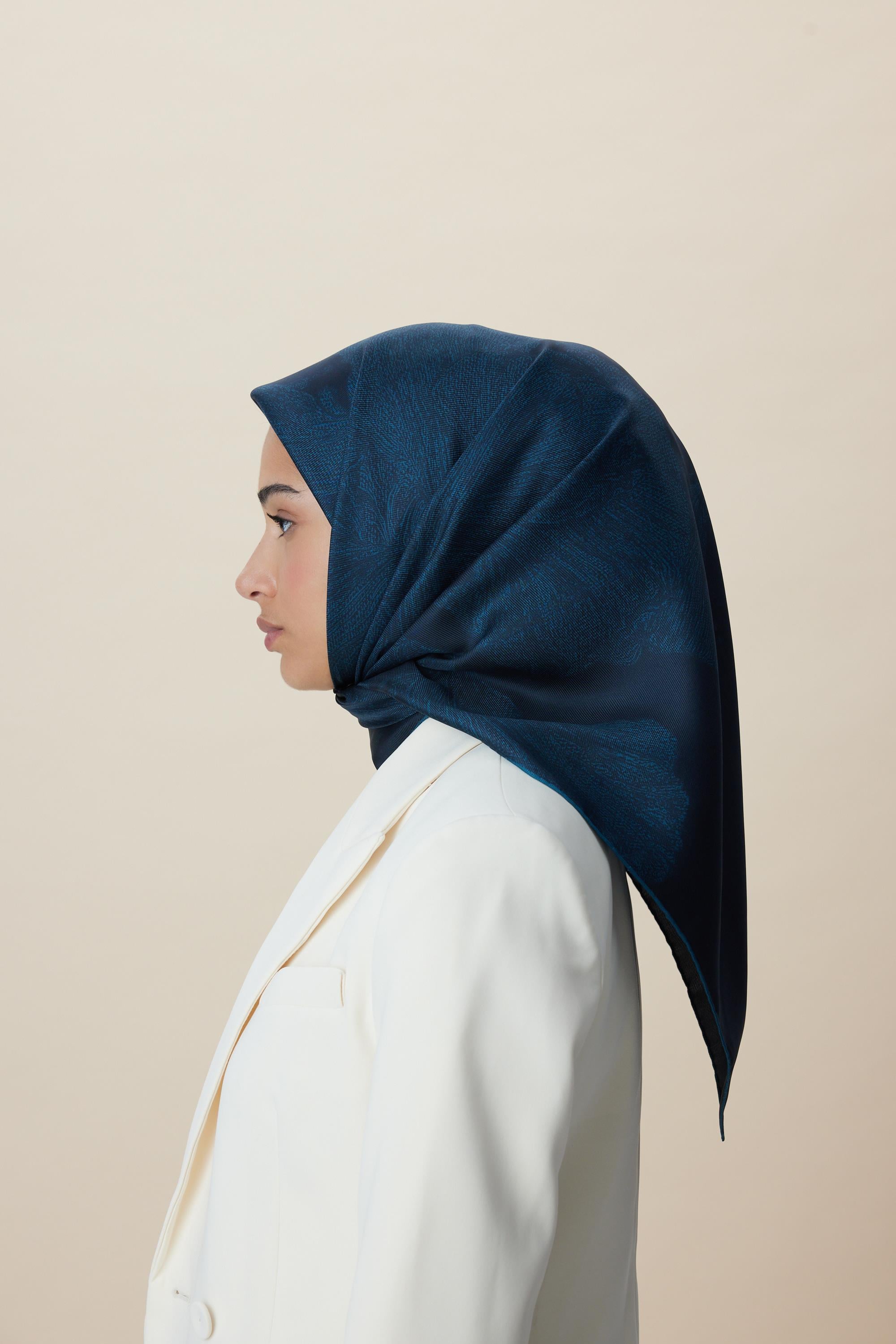 FARAH MULBERRY İPEK EŞARP 90*90 CM - KOYU MAVİ