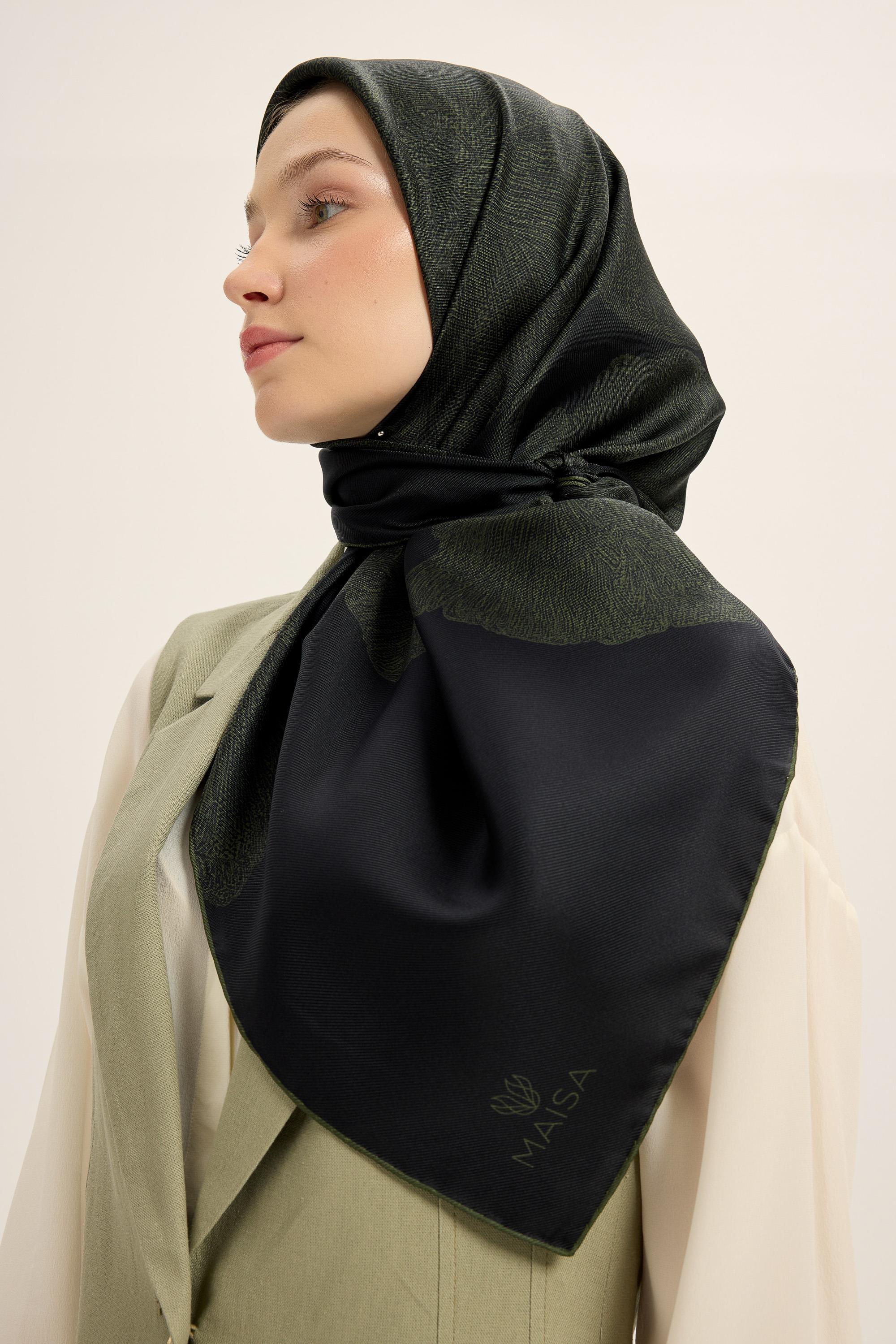 FARAH MULBERRY İPEK EŞARP 90*90 CM - KOYU YEŞİL
