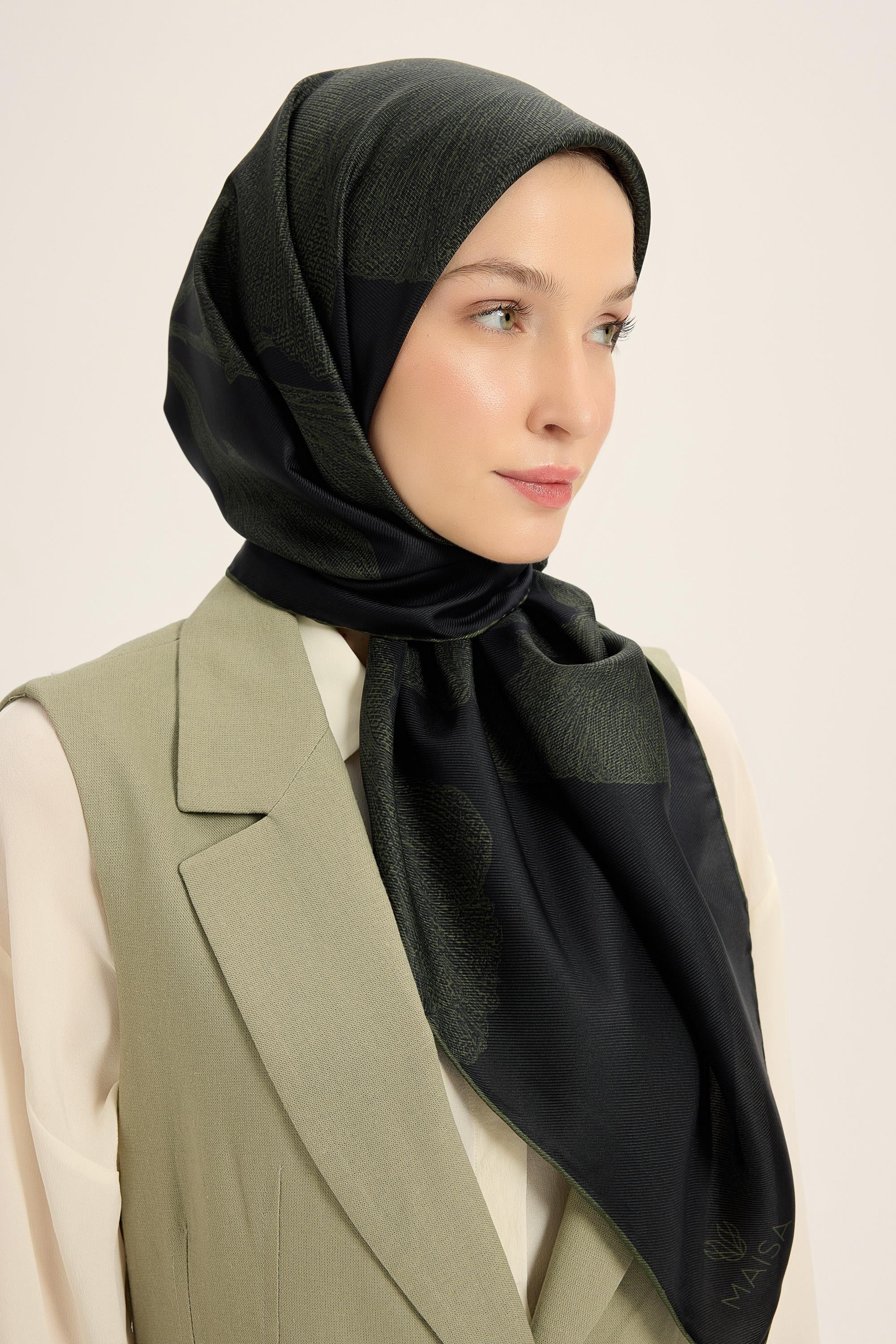 FARAH MULBERRY İPEK EŞARP 90*90 CM - KOYU YEŞİL