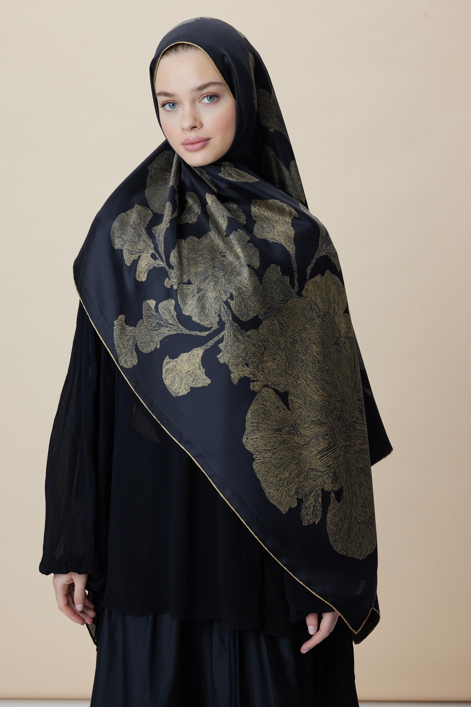 FARAH MULBERRY İPEK ŞAL 70*190 - GOLD SİYAH