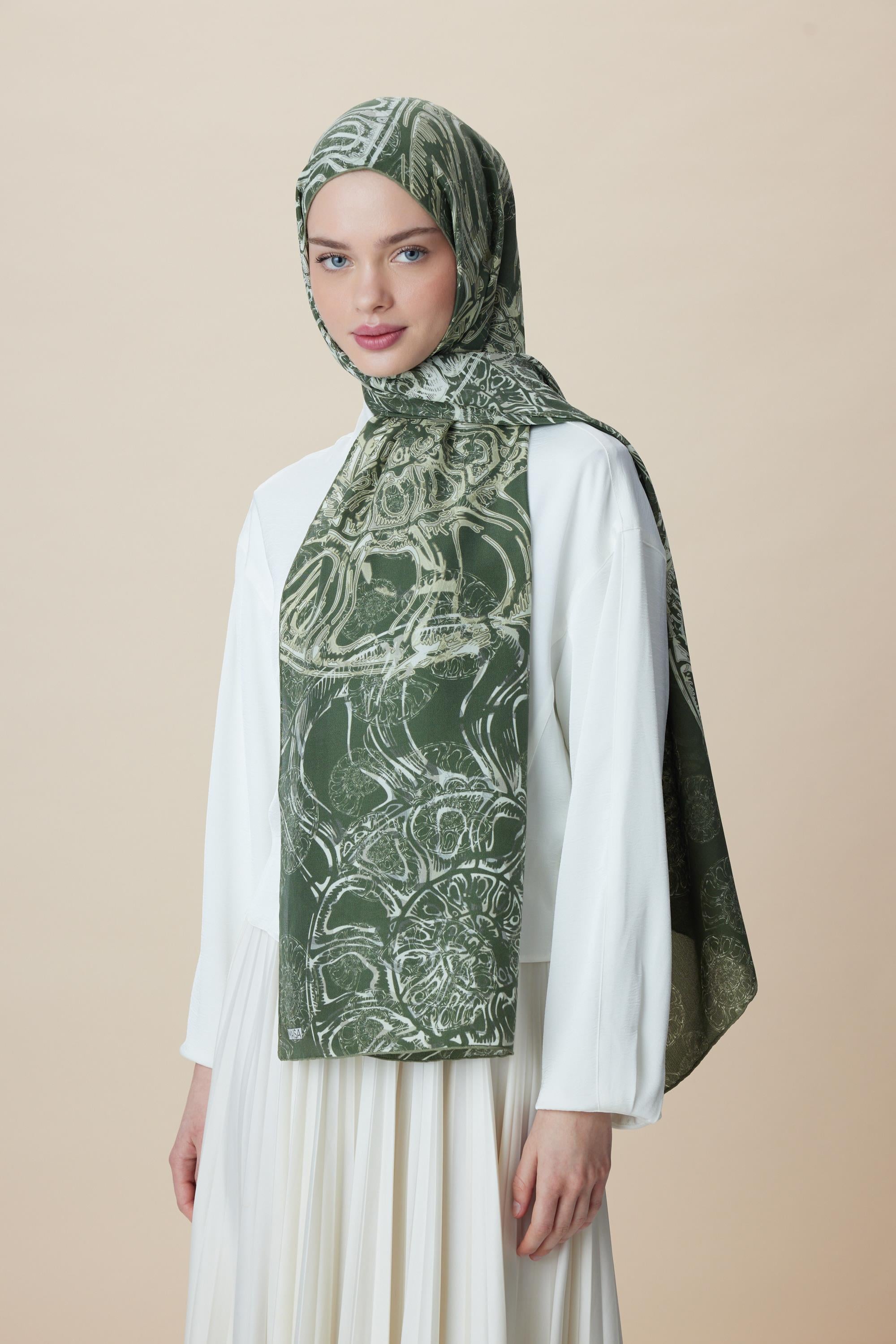 FASL PAMUK İPEK ŞAL 70*190 CM - HAKİ