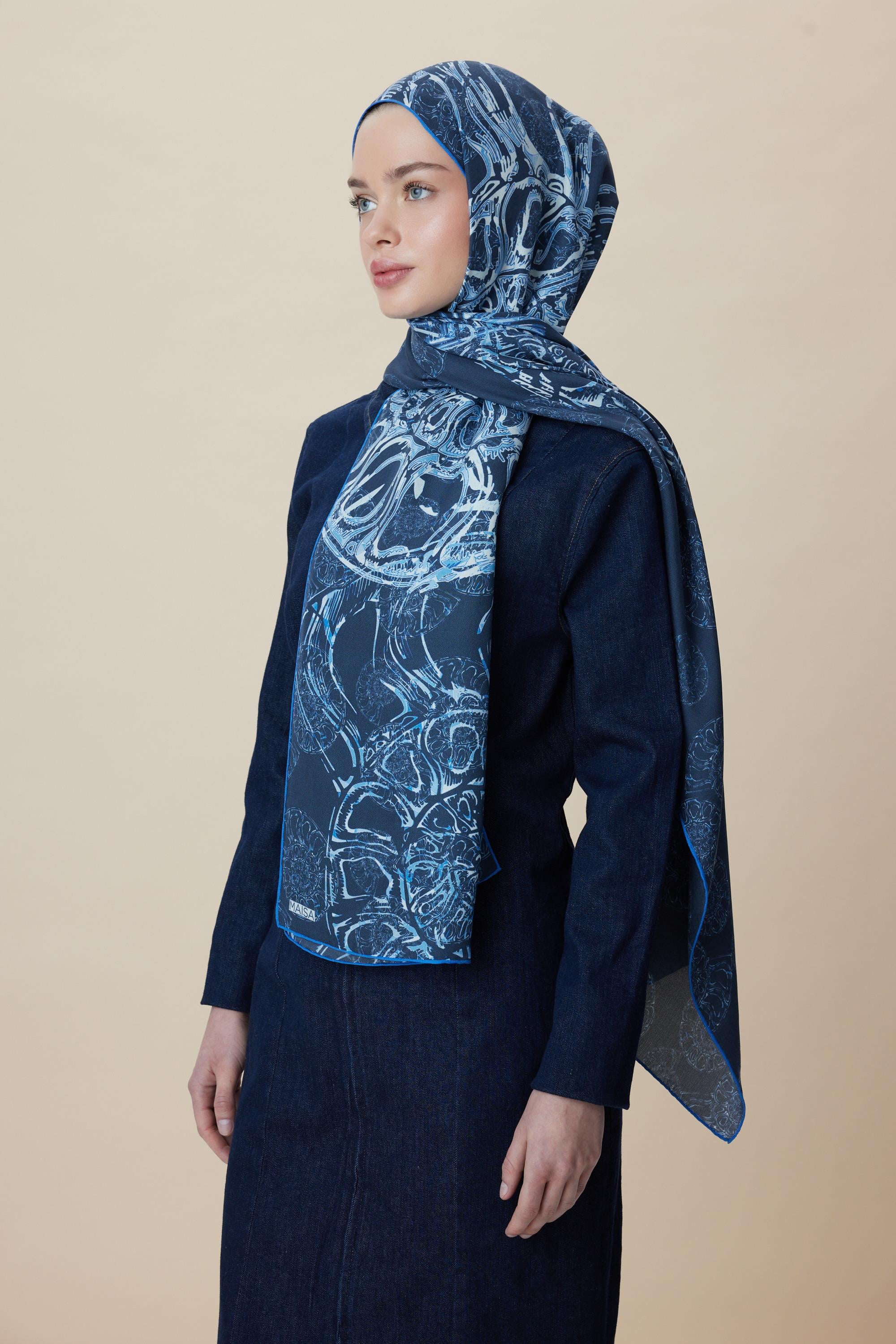 FASL PAMUK İPEK ŞAL 70*190 CM - LACİVERT