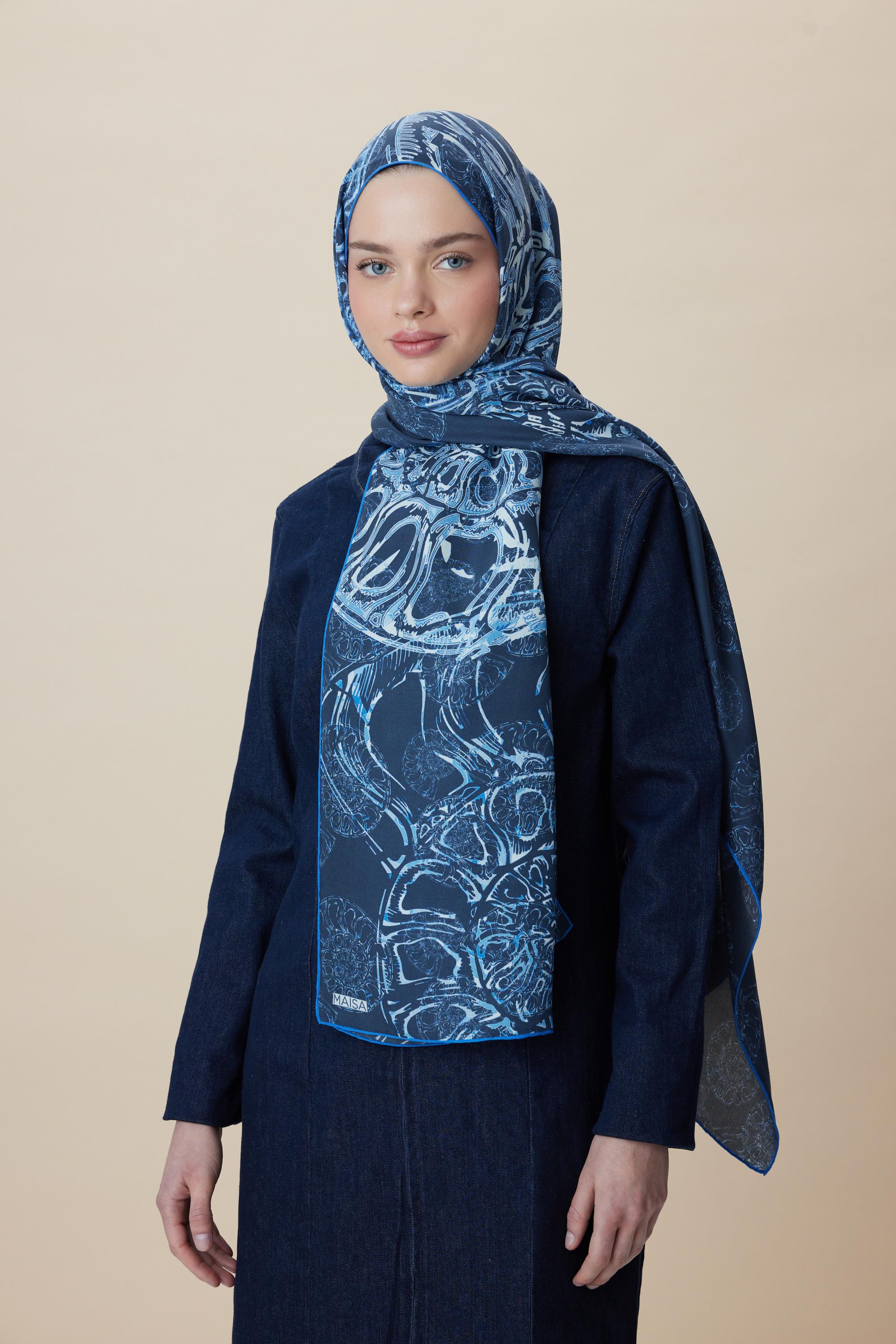 FASL PAMUK İPEK ŞAL 70*190 CM - LACİVERT