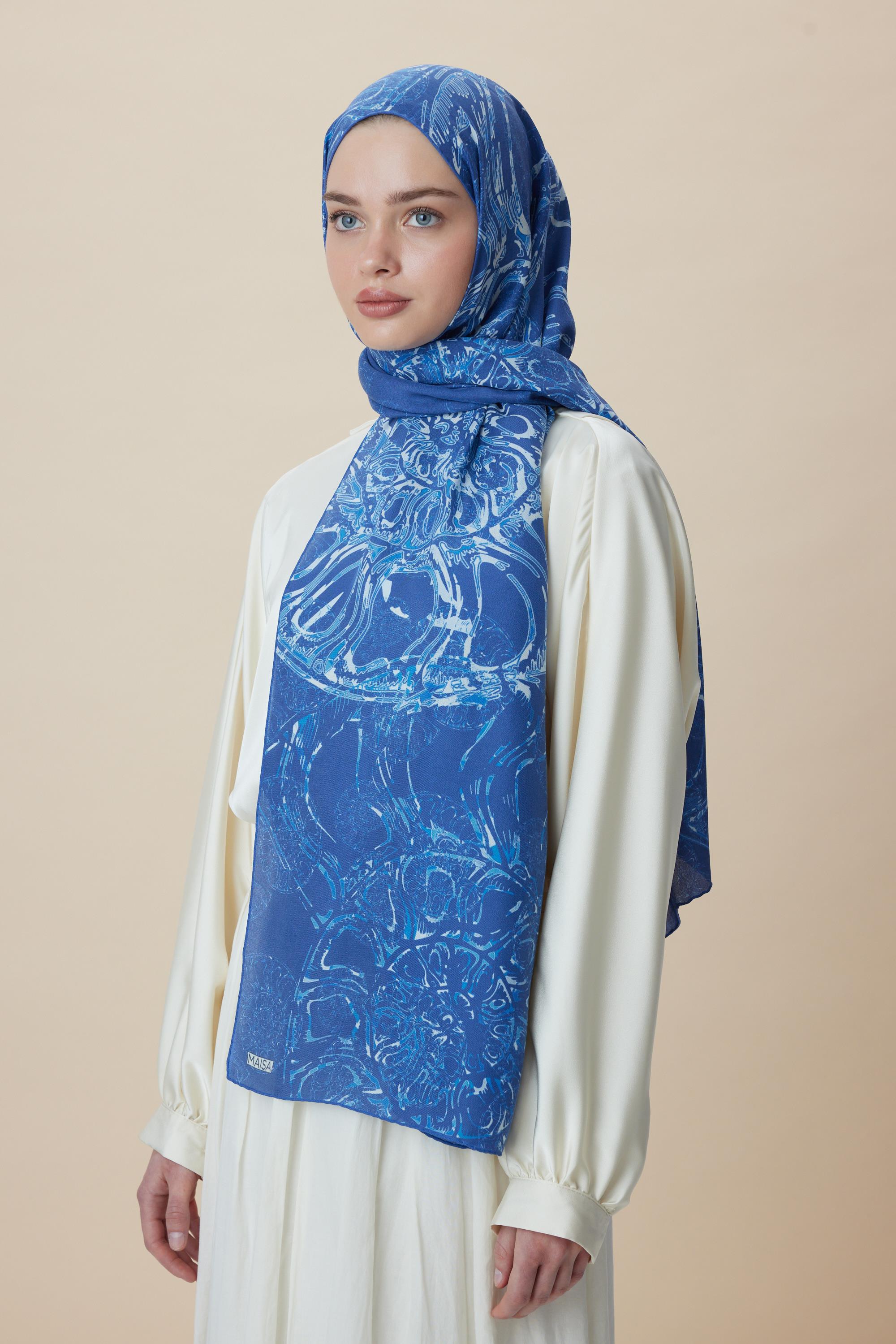 FASL PAMUK İPEK ŞAL 70*190 CM - MAVİ