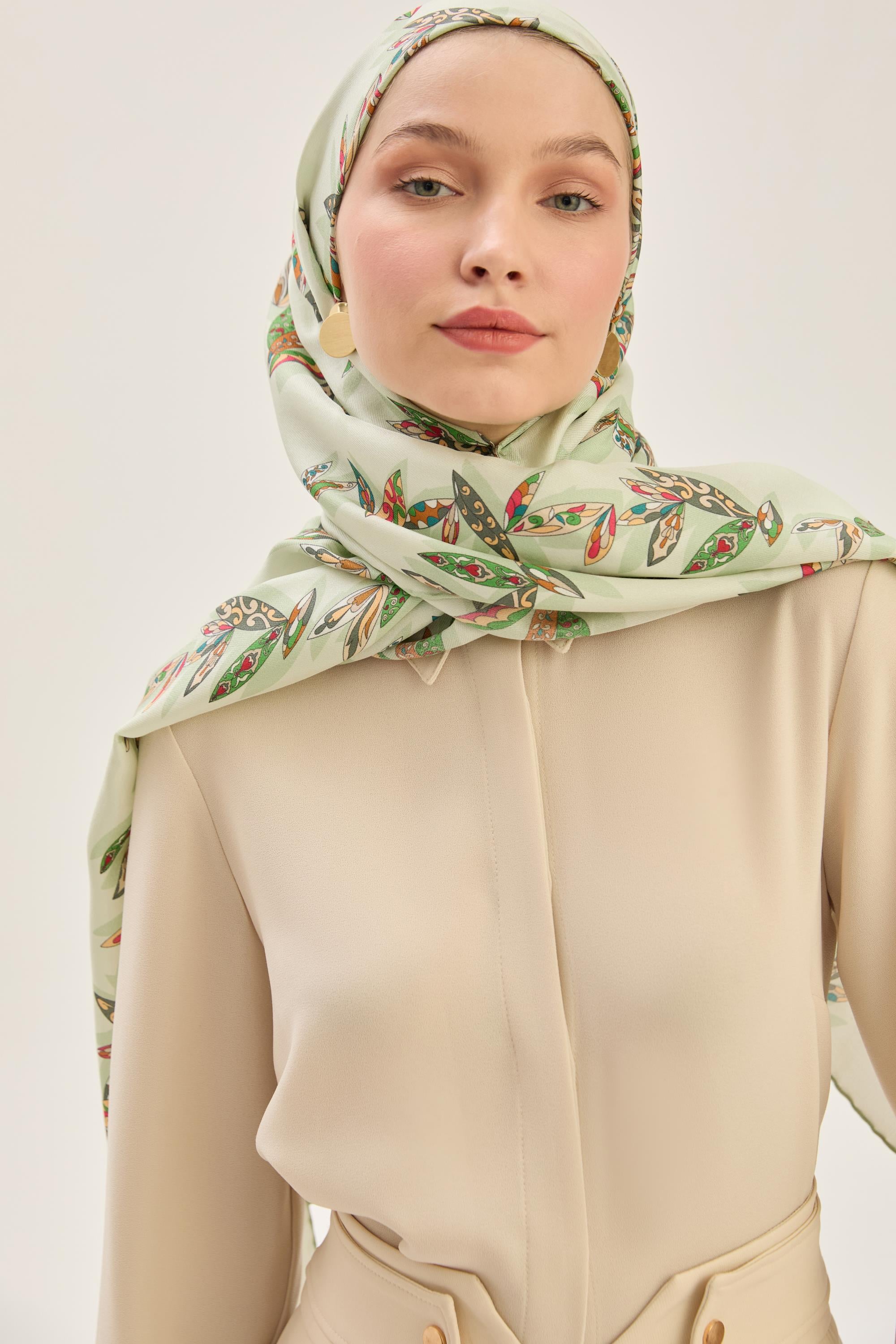 FER PAMUK İPEK ŞAL 70*190 CM - YEŞİL