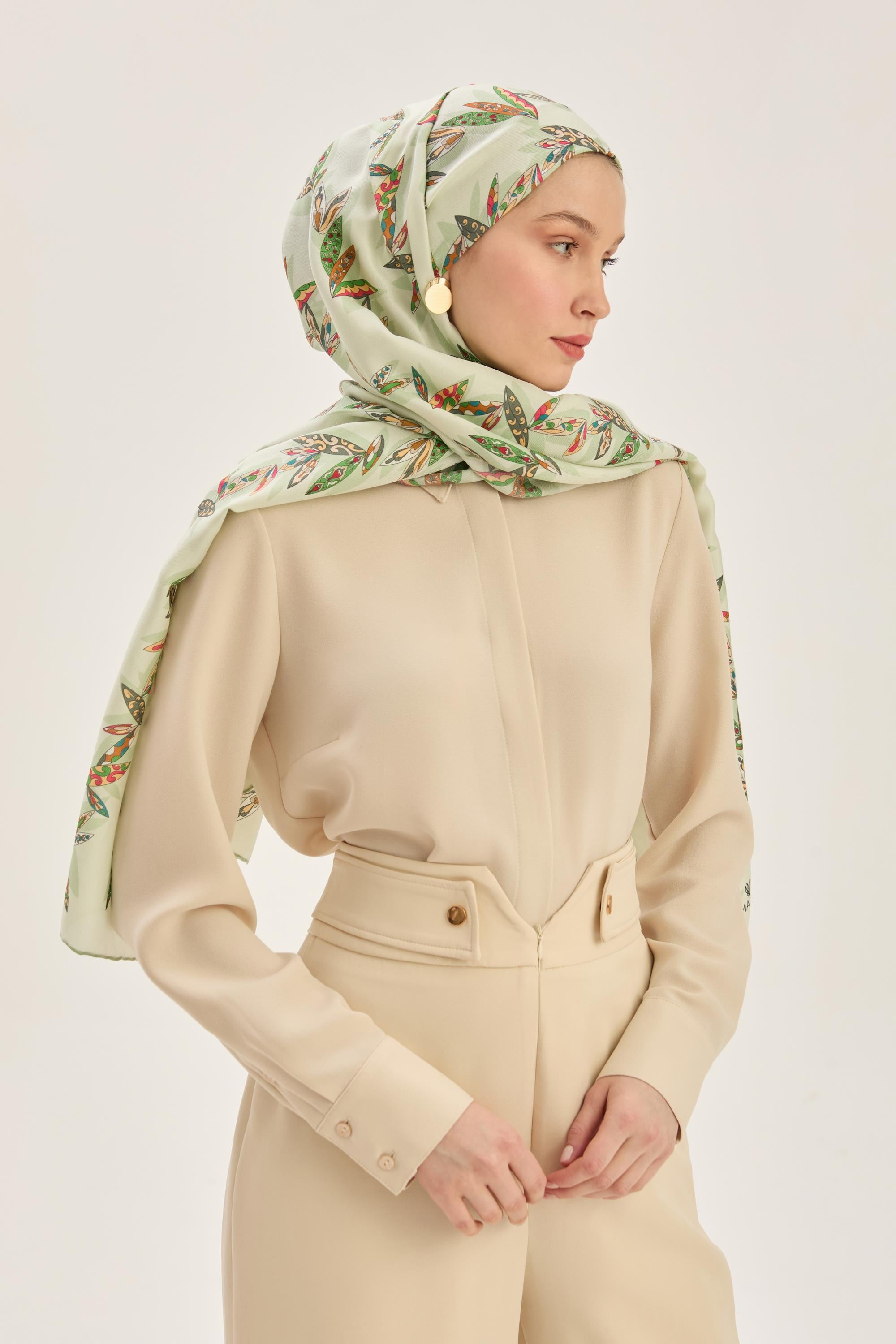 FER PAMUK İPEK ŞAL 70*190 CM - YEŞİL