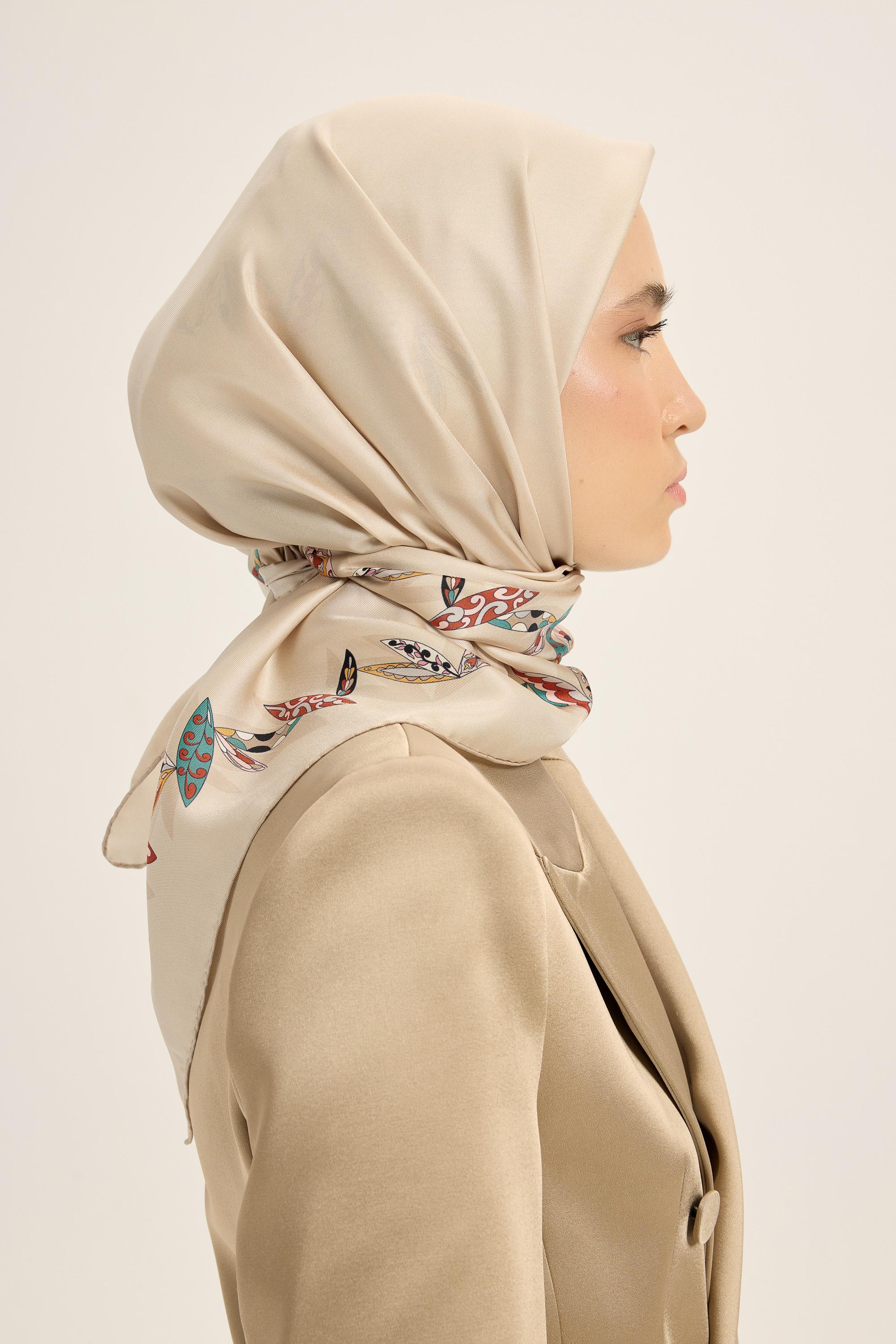 FER TİVİL İPEK EŞARP 90*90 CM - BEJ