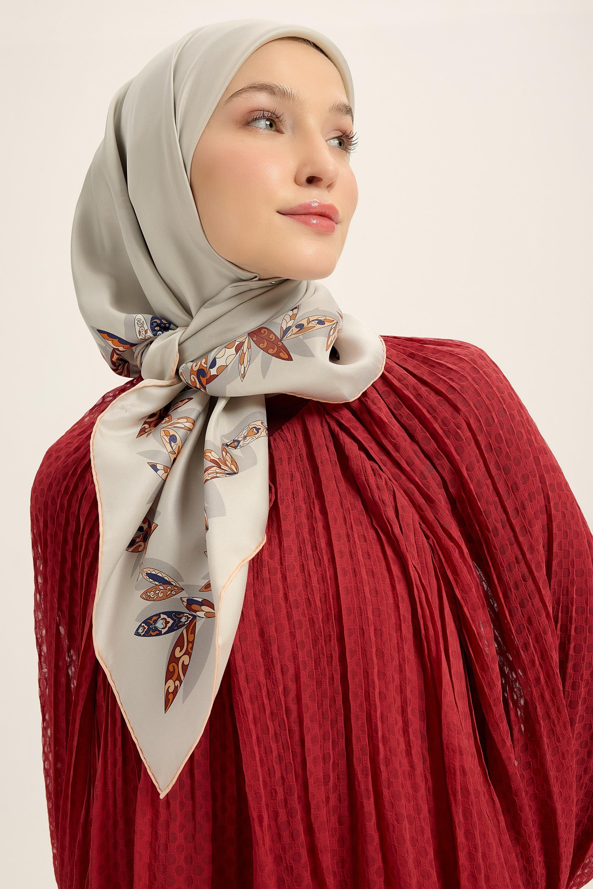 FER TİVİL İPEK EŞARP 90*90 CM - GRİ
