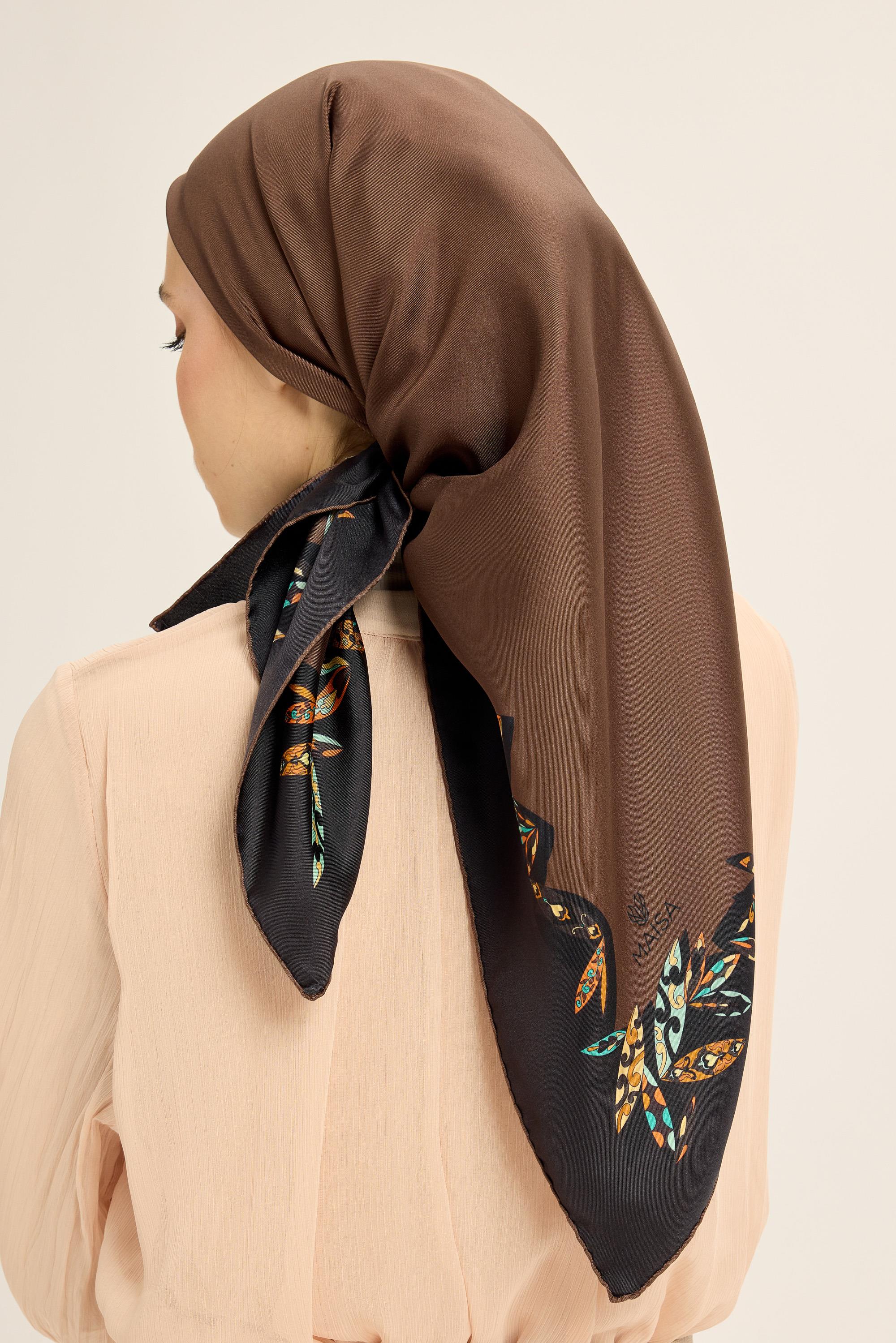 FER TİVİL İPEK EŞARP 90*90 CM - KAHVERENGİ