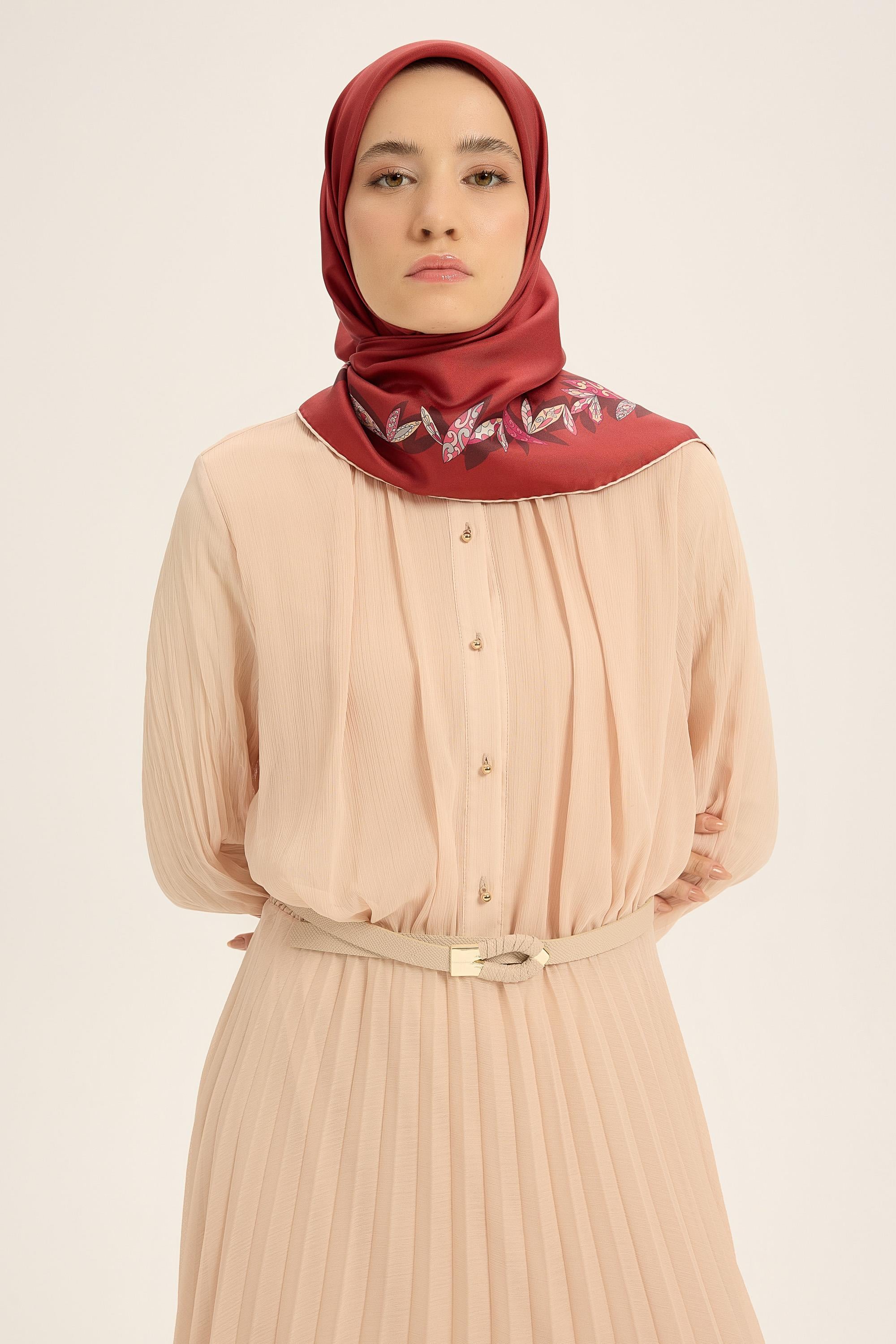 FER TİVİL İPEK EŞARP 90*90 CM - KIRMIZI