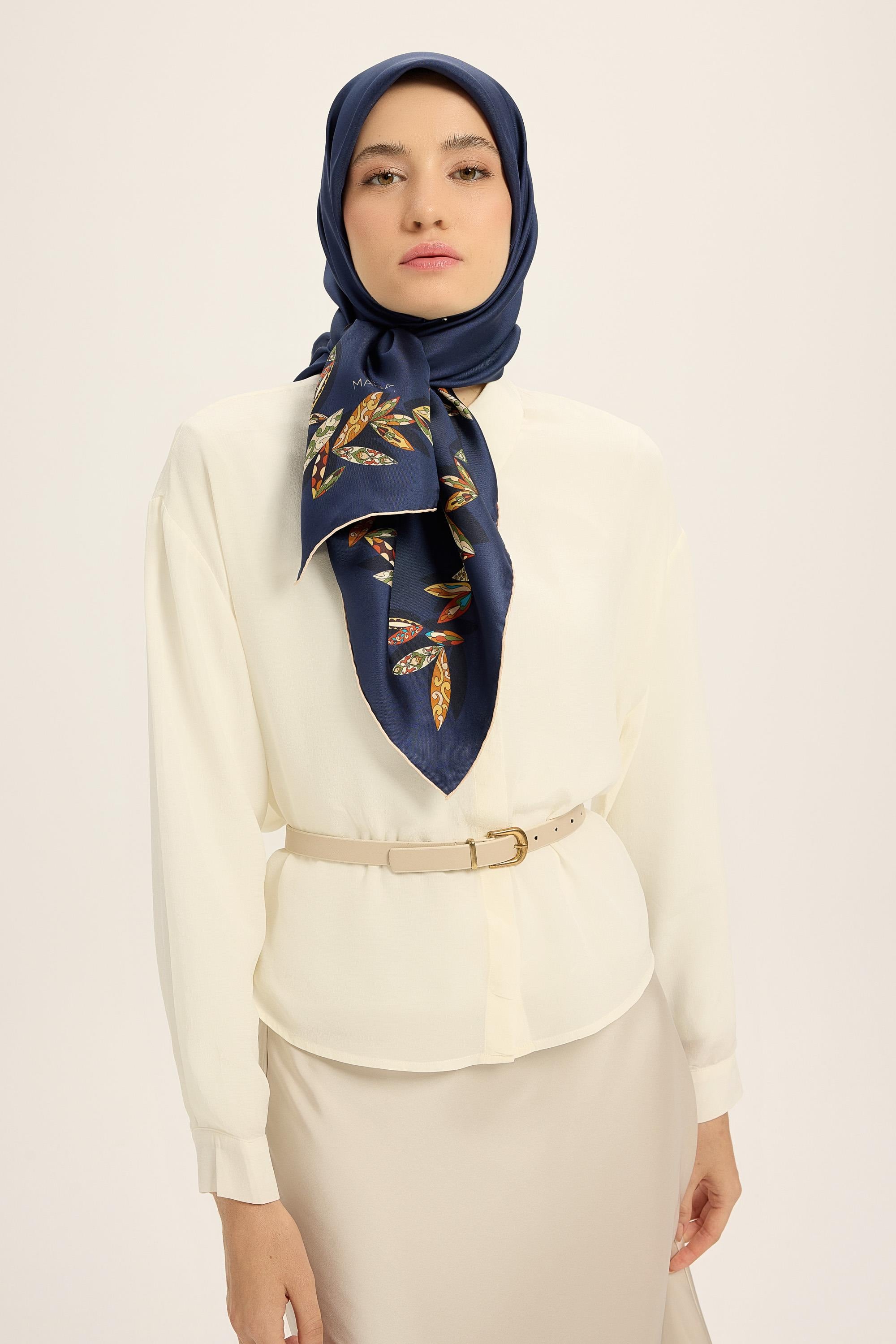 FER TİVİL İPEK EŞARP 90*90 CM - LACİVERT