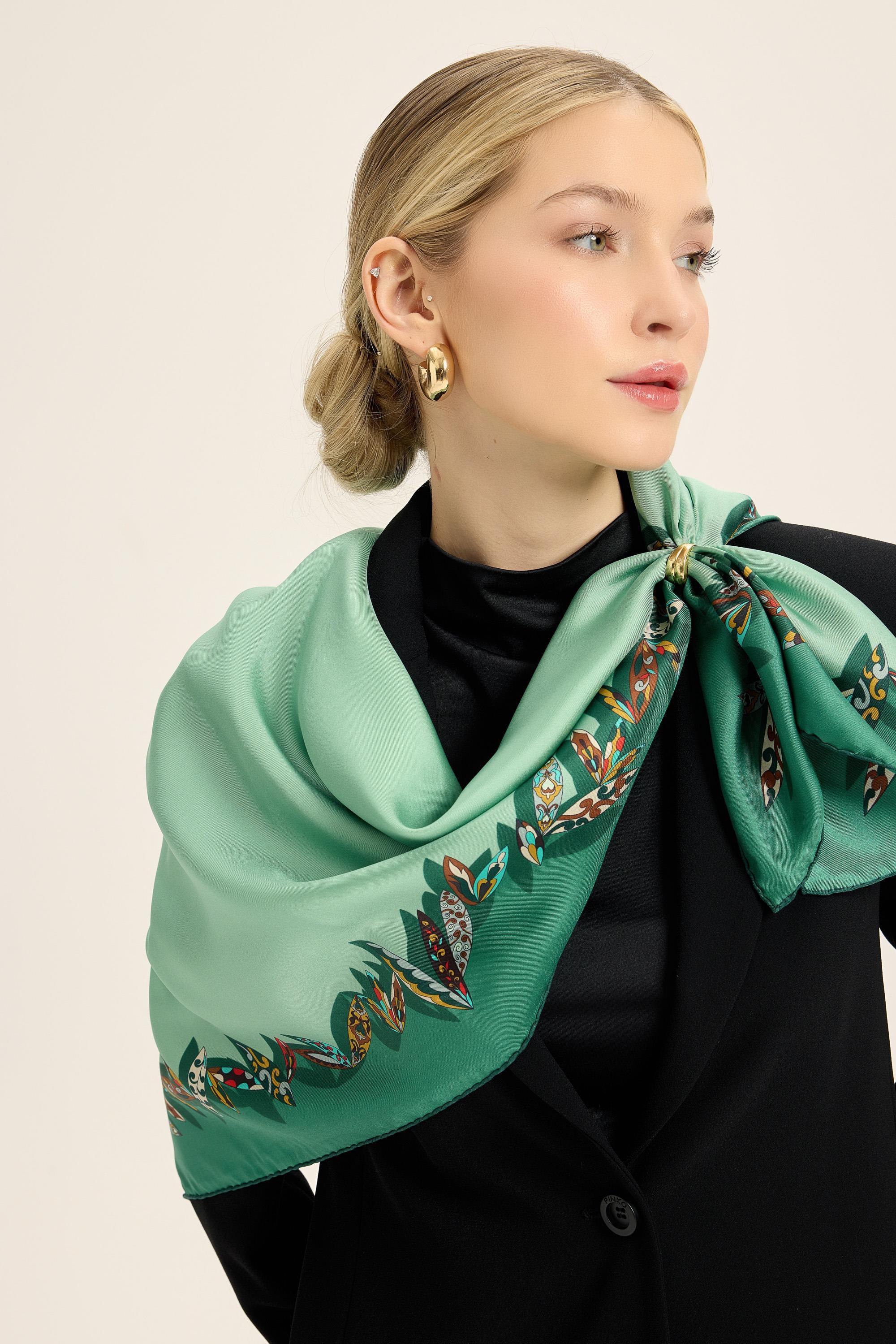 FER TİVİL İPEK EŞARP 90*90 CM - YEŞİL