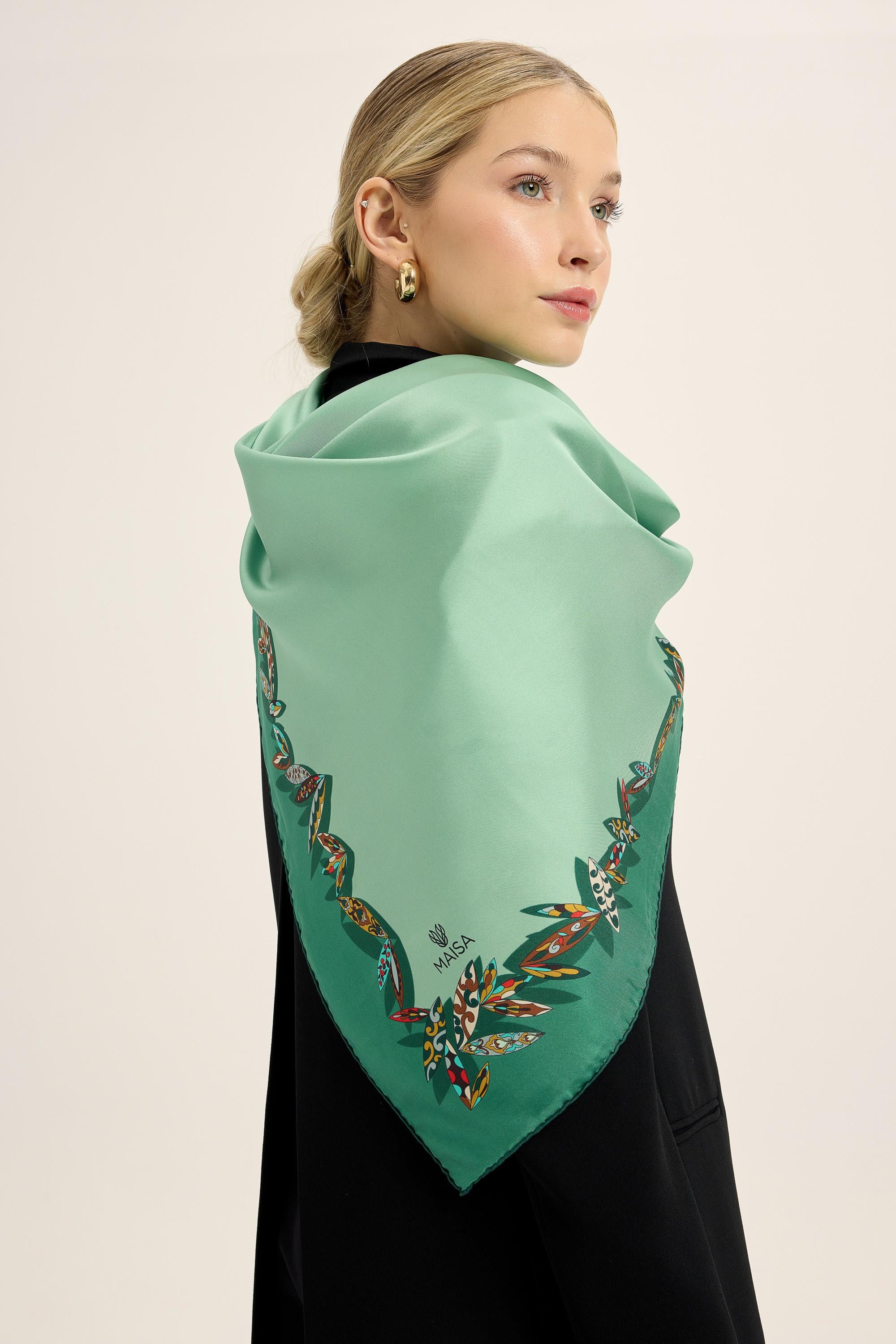 FER TİVİL İPEK EŞARP 90*90 CM - YEŞİL