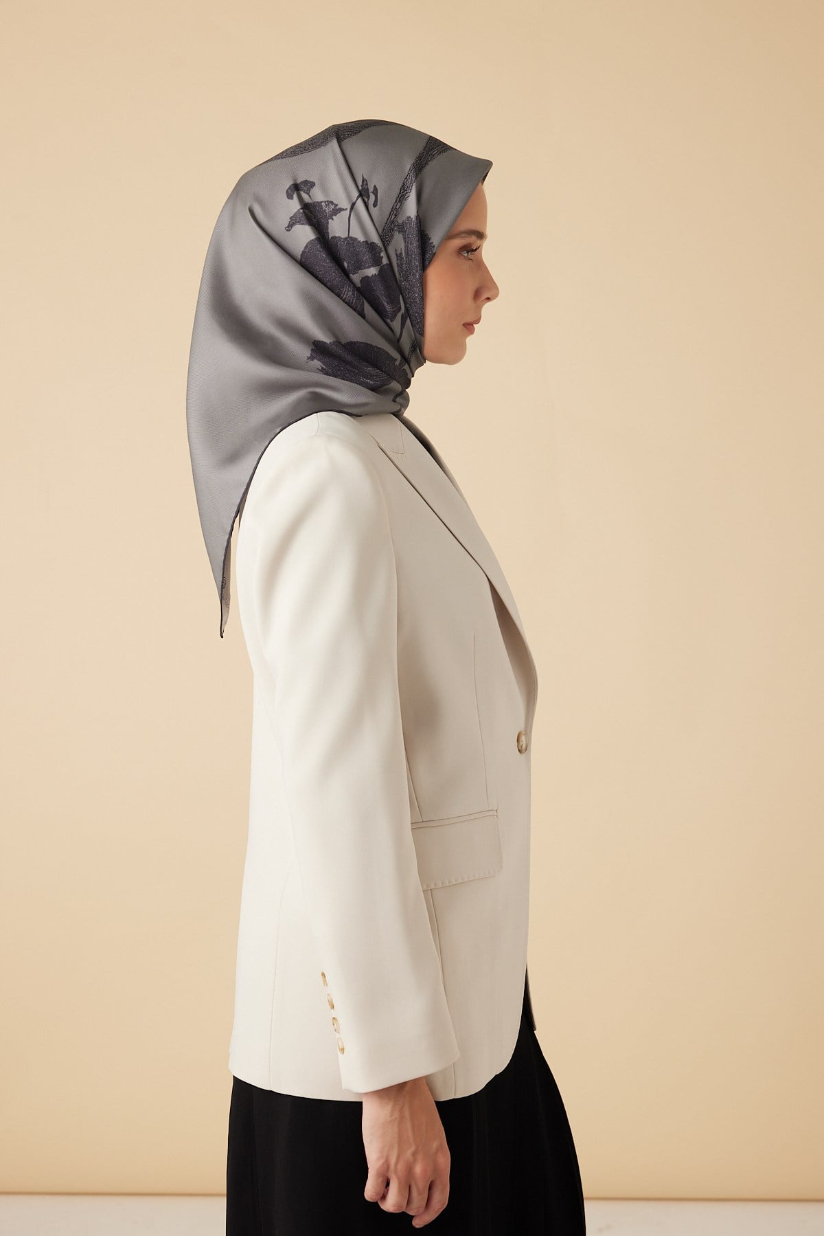 FERYA MULBERRY İPEK EŞARP 90*90 CM - GRİ