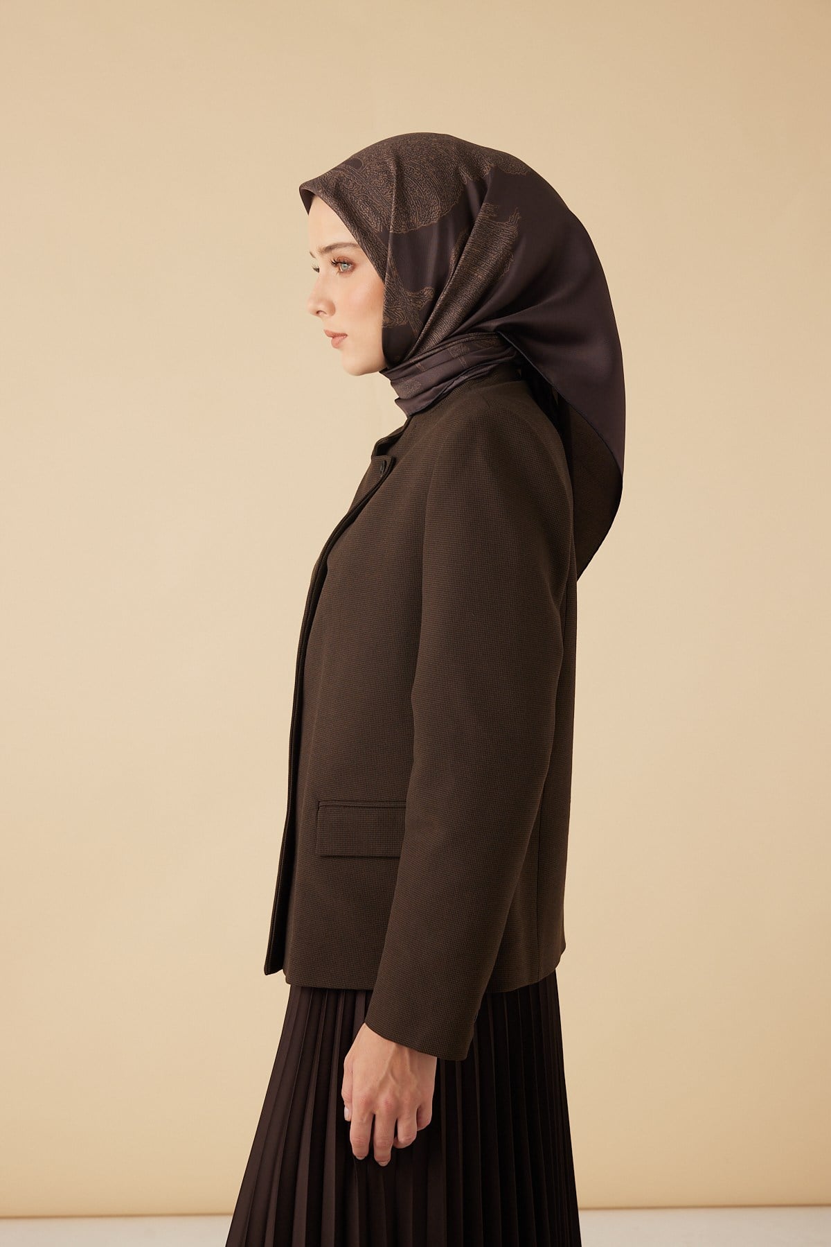 FERYA MULBERRY İPEK EŞARP 90*90 CM - KAHVERENGİ