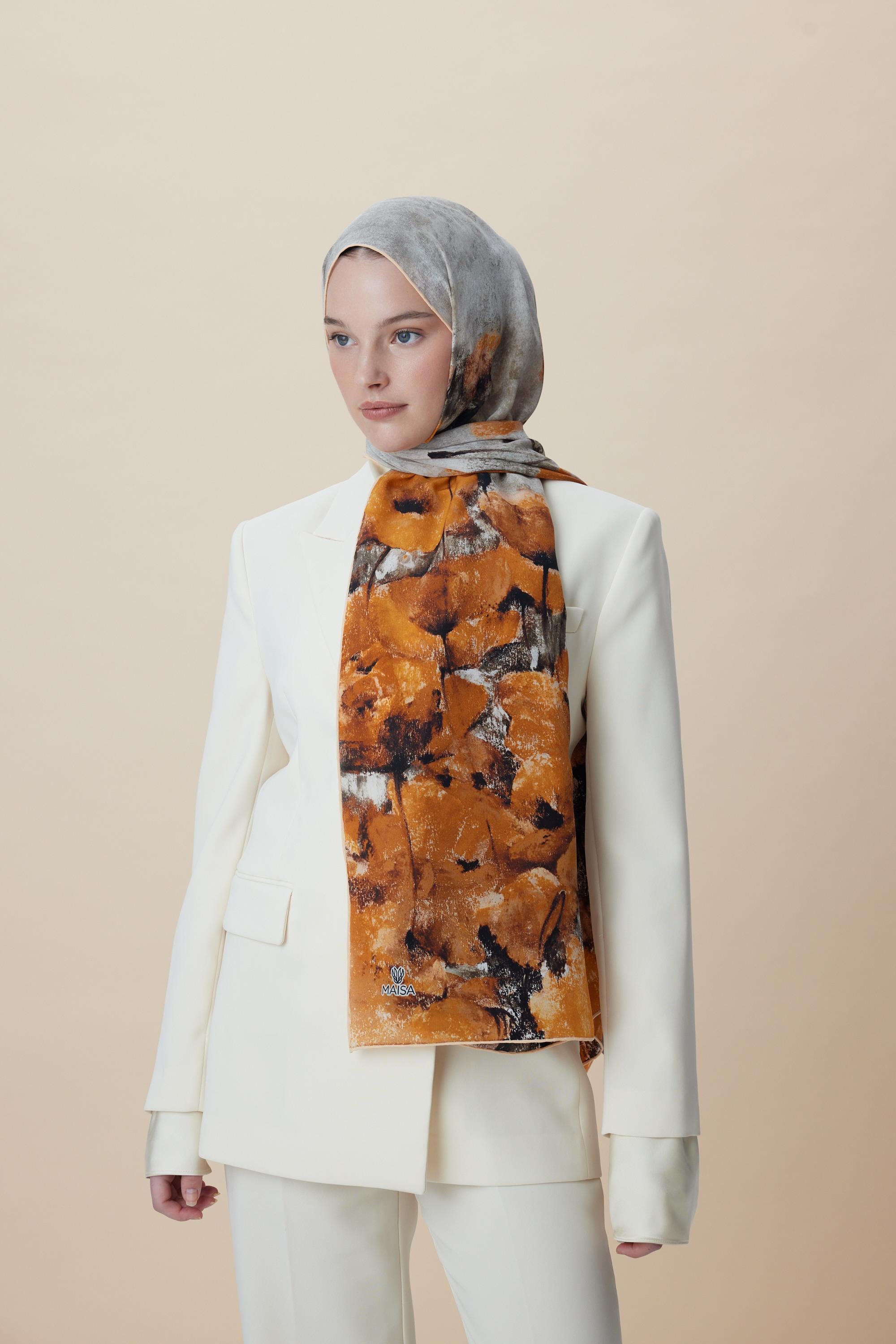 GELİNCİK KREP İPEK ŞAL 70*190 CM - GOLD