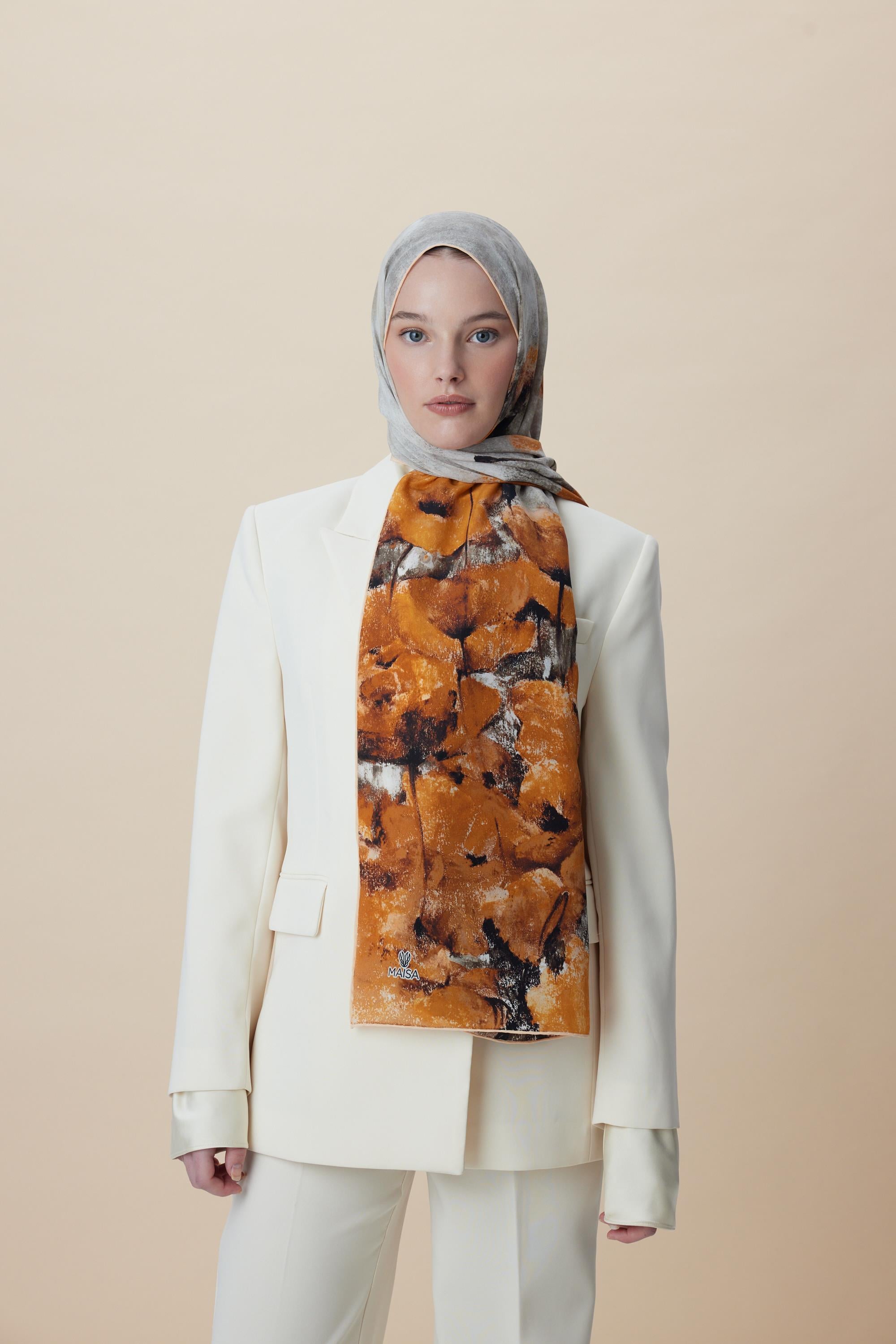 GELİNCİK KREP İPEK ŞAL 70*190 CM - GOLD