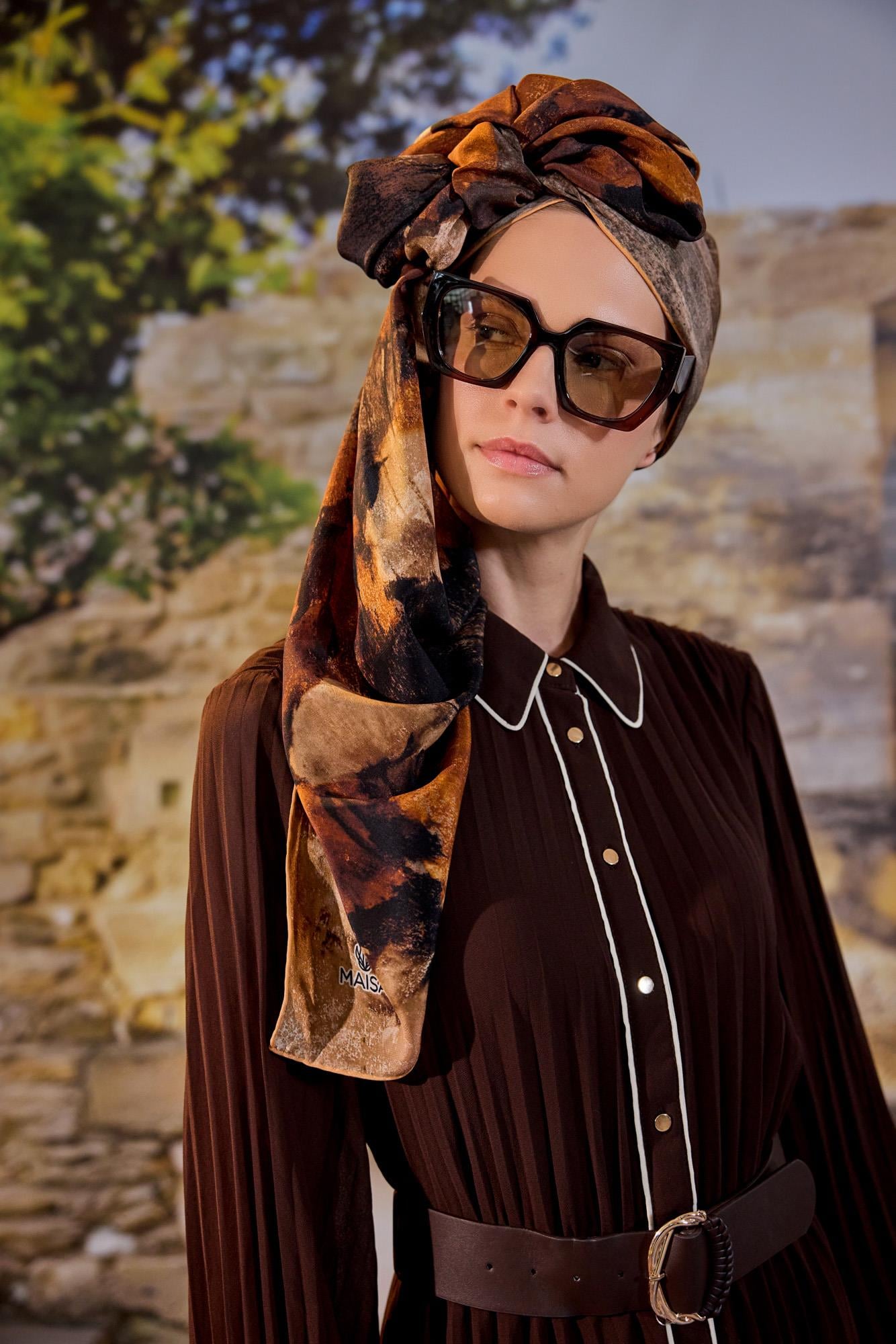 GELİNCİK KREP İPEK ŞAL 70*190 CM - KAHVERENGİ