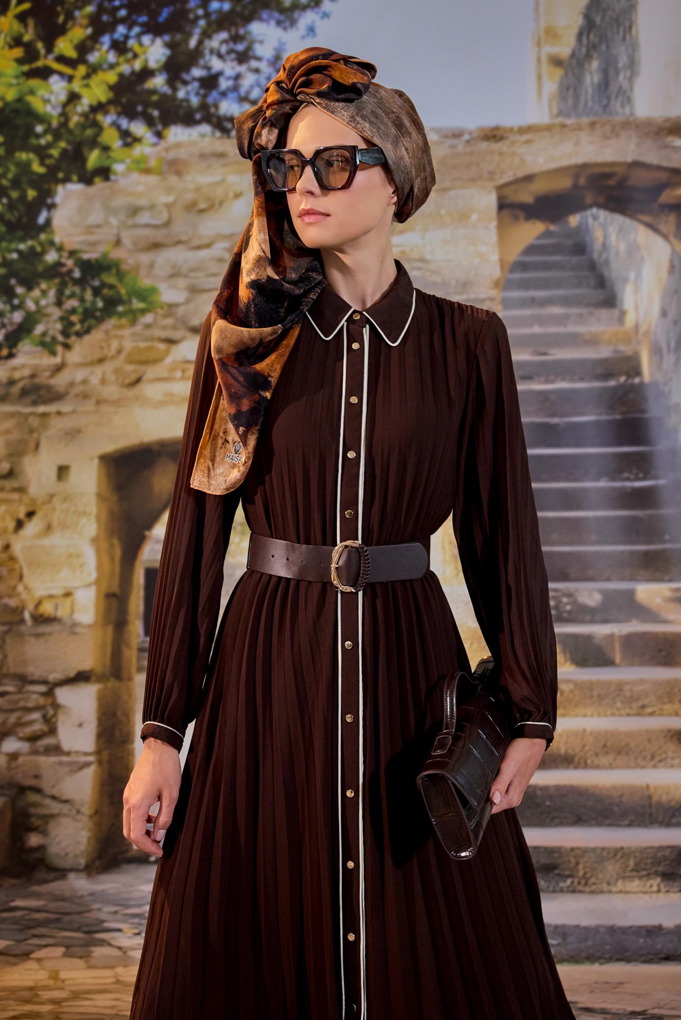 GELİNCİK KREP İPEK ŞAL 70*190 CM - KAHVERENGİ