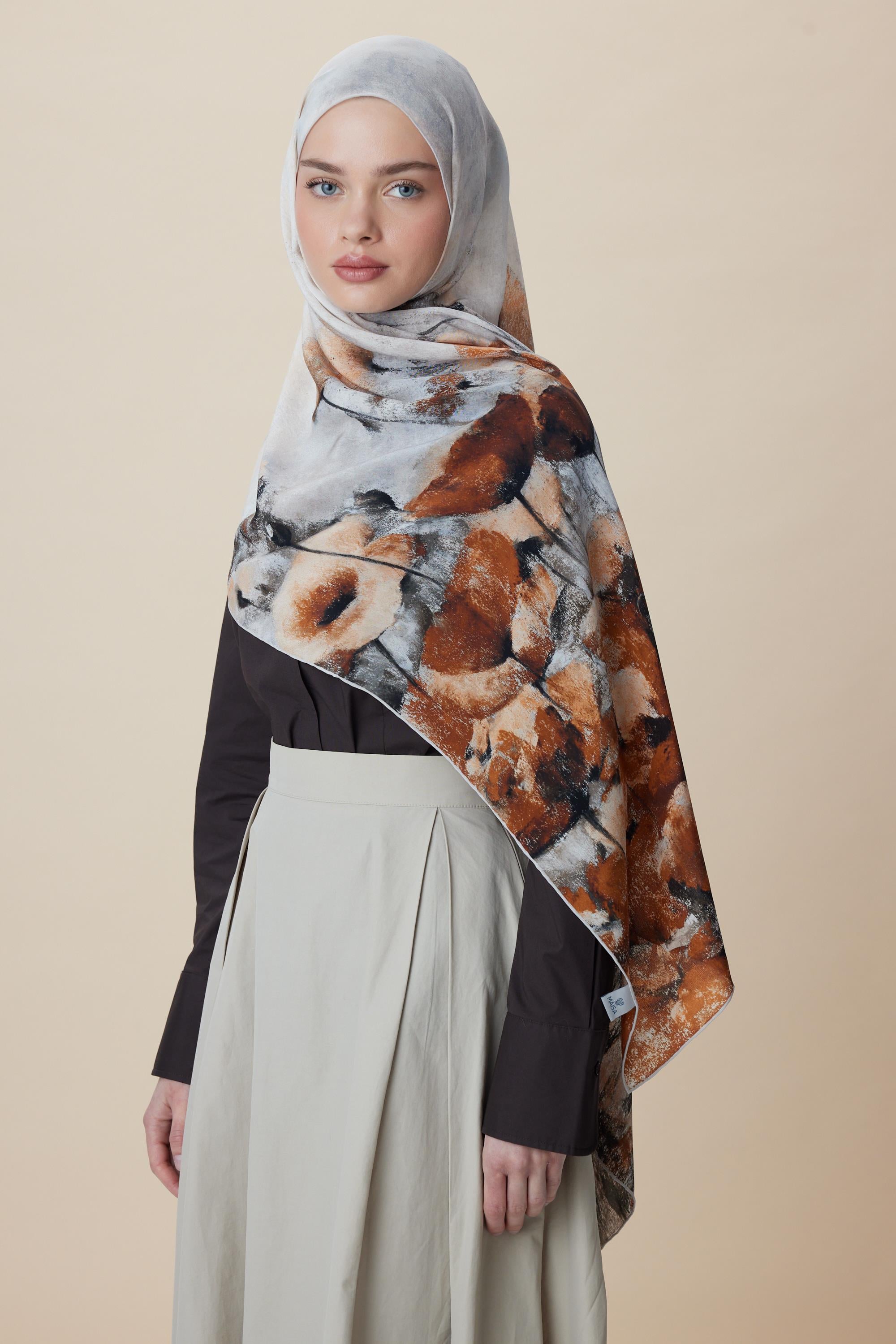 GELİNCİK KREP İPEK ŞAL 70*190 CM - KREM