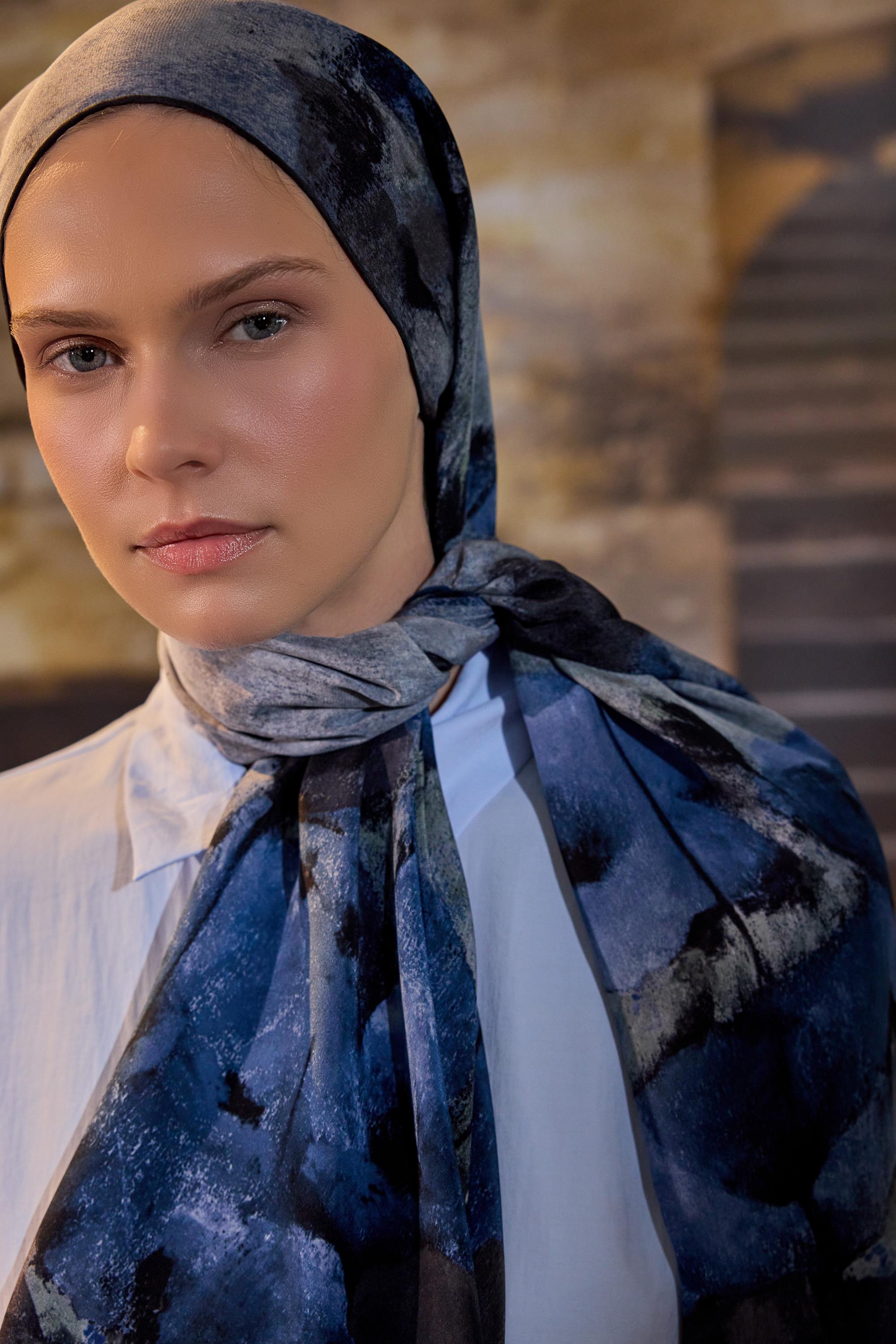 GELİNCİK KREP İPEK ŞAL 70*190 CM - MAVİ