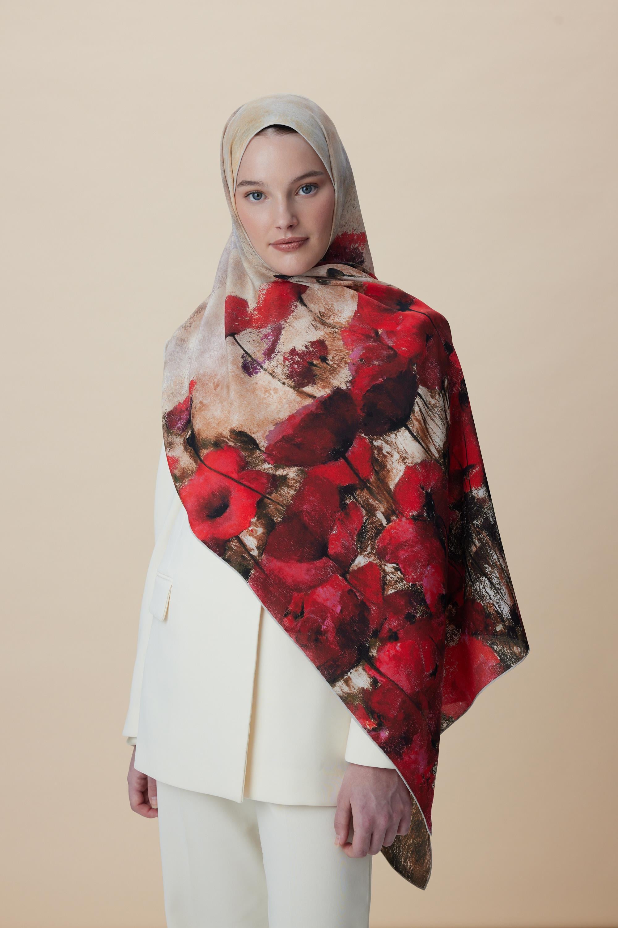 GELİNCİK KREP İPEK ŞAL 70*190 CM - NARÇİÇEĞİ