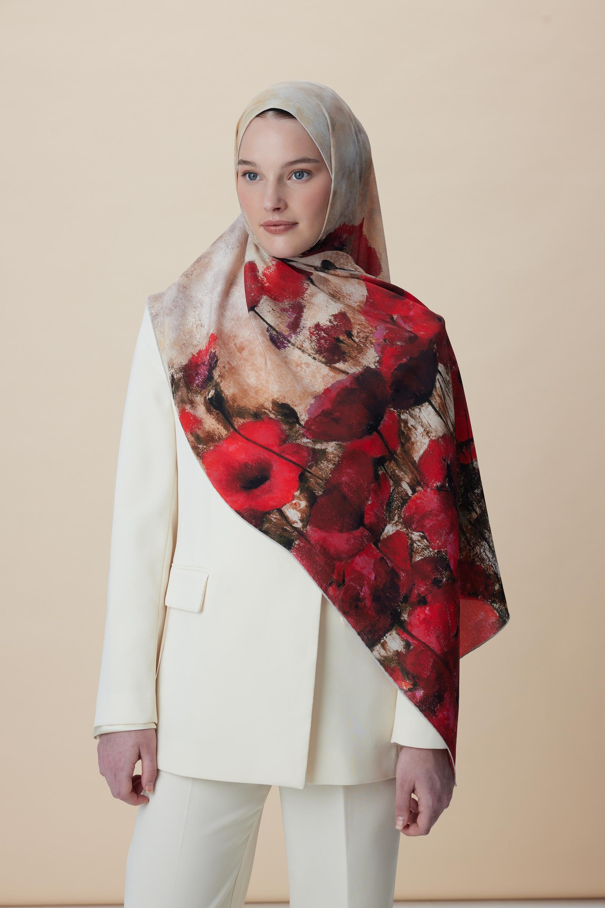 GELİNCİK KREP İPEK ŞAL 70*190 CM - NARÇİÇEĞİ