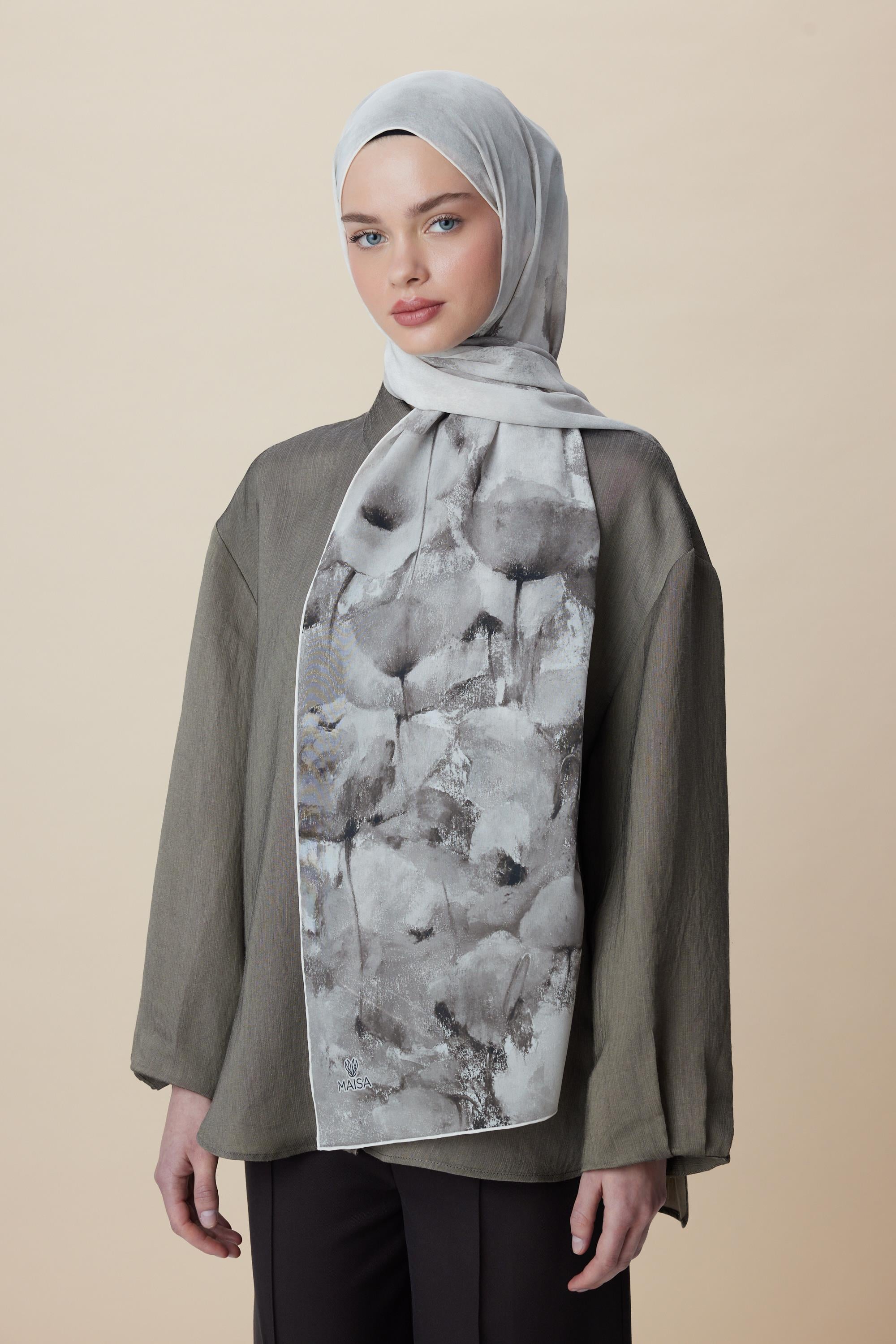 GELİNCİK KREP İPEK ŞAL 70*190 CM - TAŞ