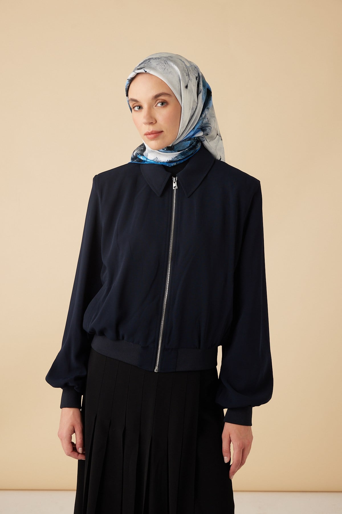 GELİNCİK TİVİL İPEK EŞARP 90*90 CM - MAVİ