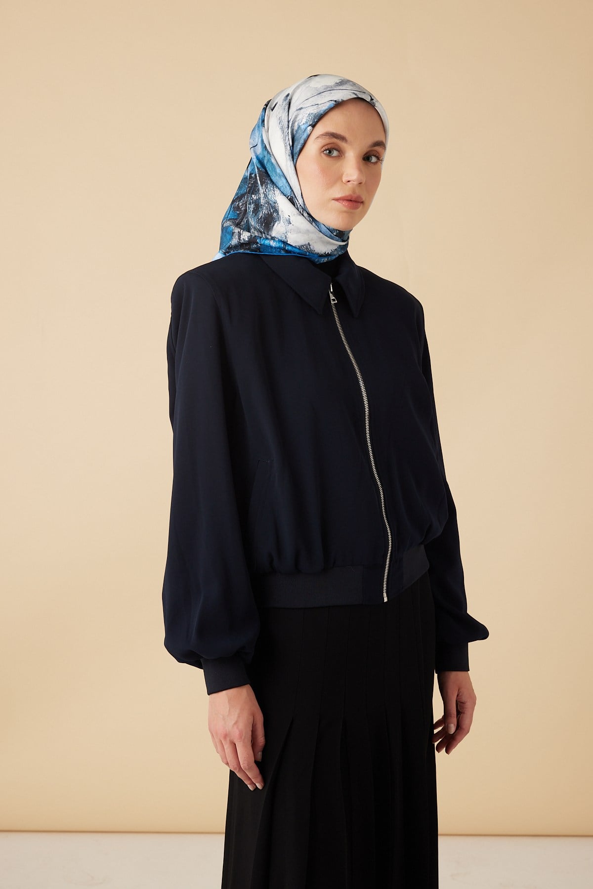 GELİNCİK TİVİL İPEK EŞARP 90*90 CM - MAVİ