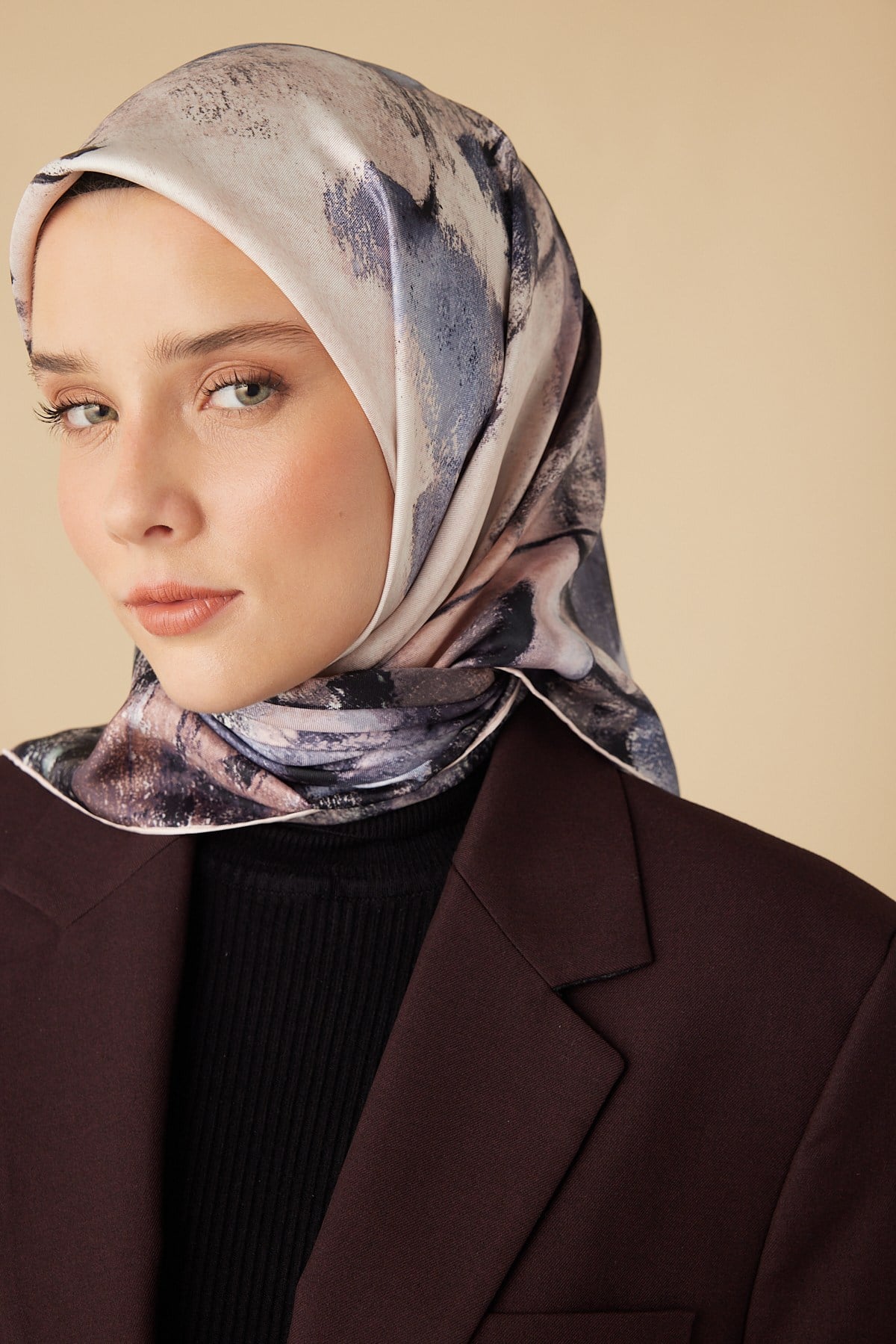 GELİNCİK TİVİL İPEK EŞARP 90*90 CM - PUDRA PEMBE