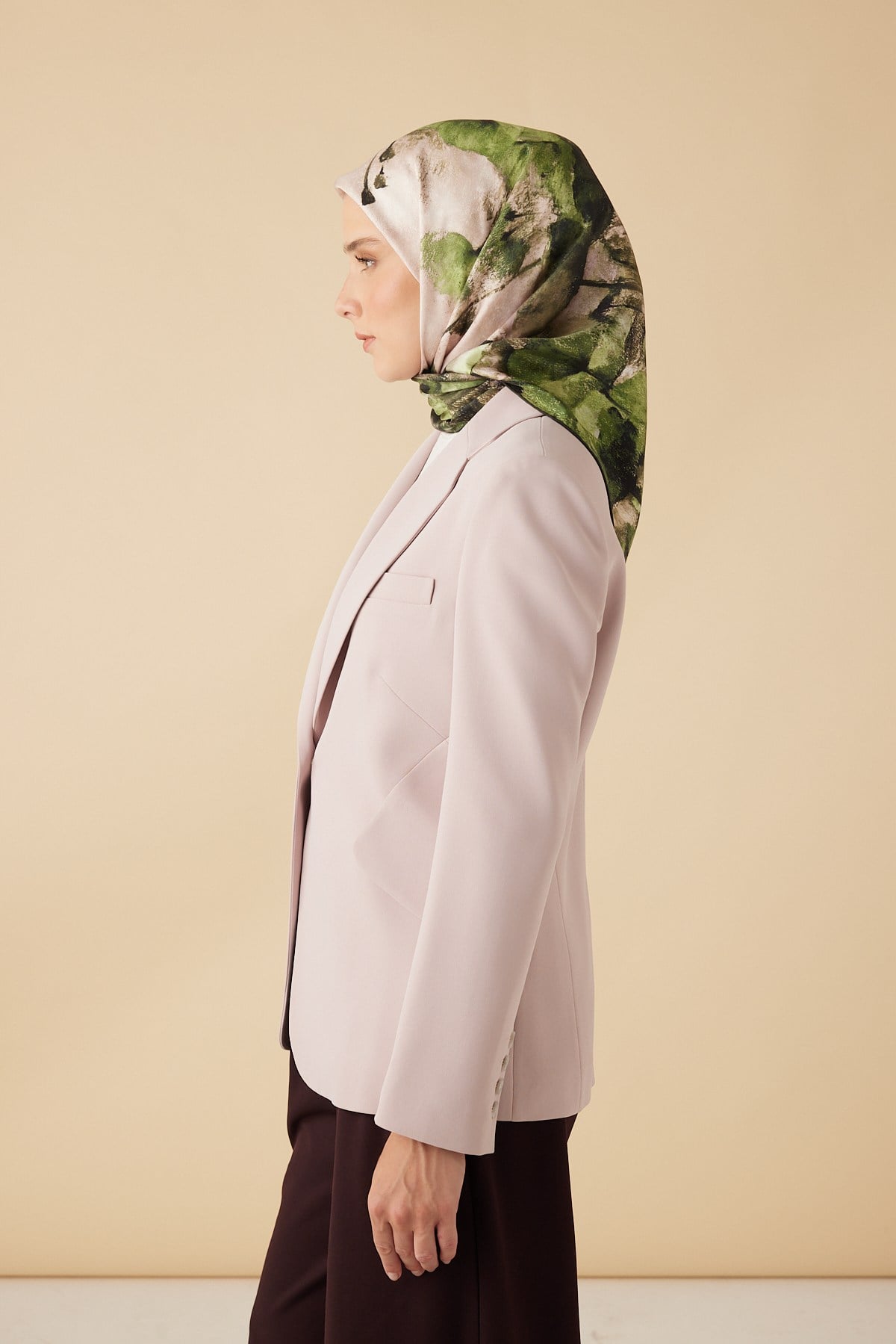 GELİNCİK TİVİL İPEK EŞARP 90*90 CM - YEŞİL