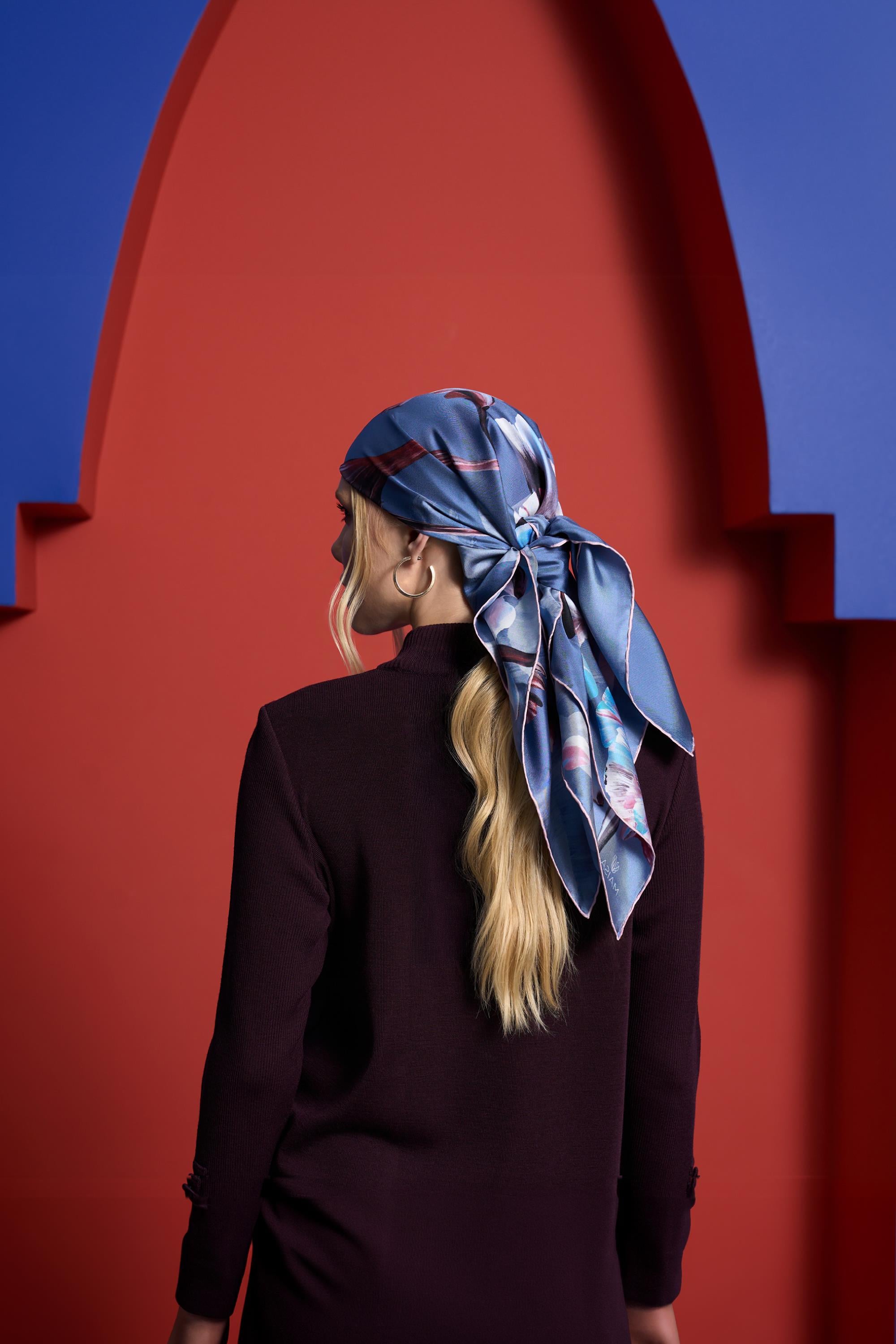 GEM TİVİL İPEK EŞARP 90*90 CM - GRİ MAVİ