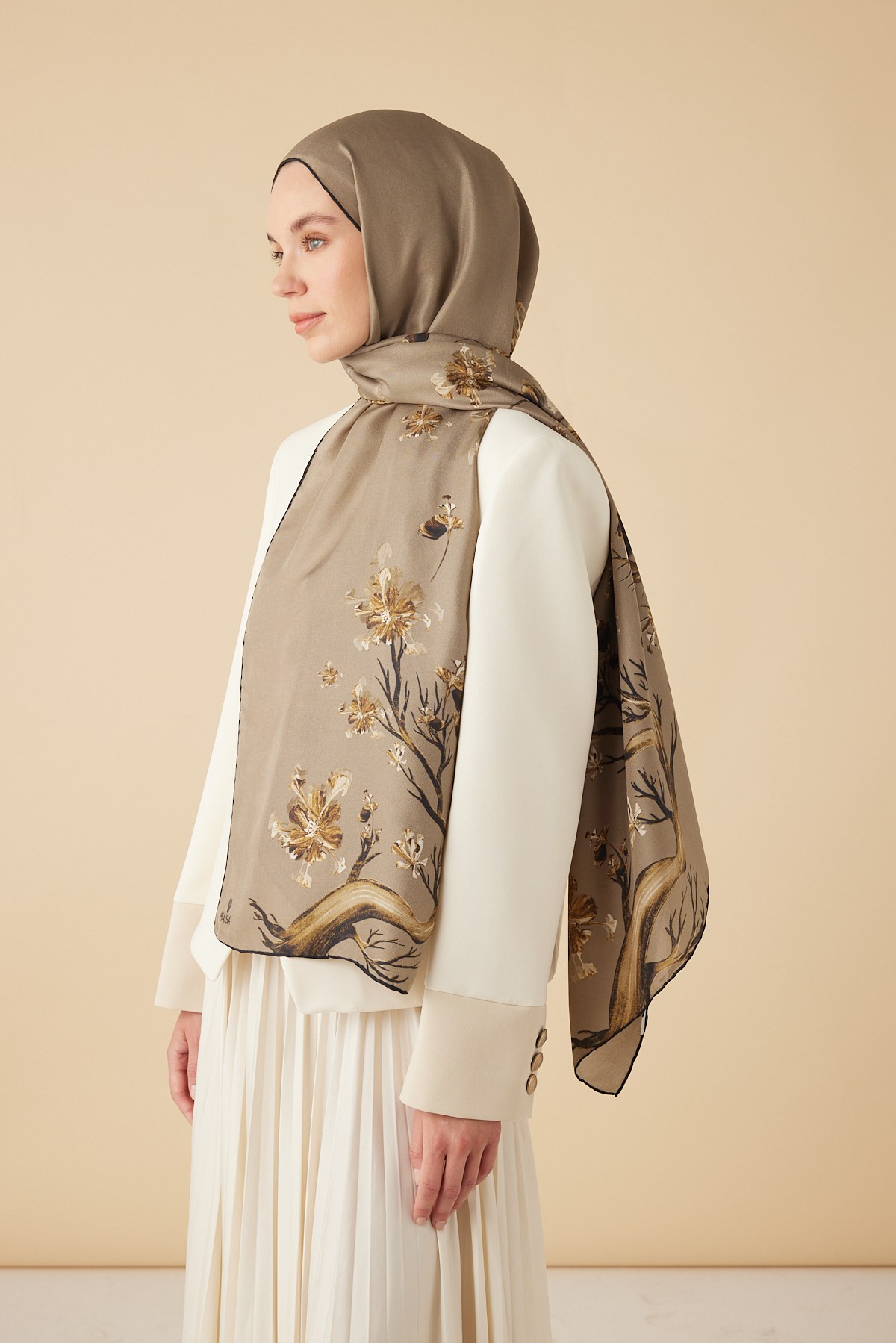 GEVHER PAMUK İPEK ŞAL 70*190 CM - CAMEL