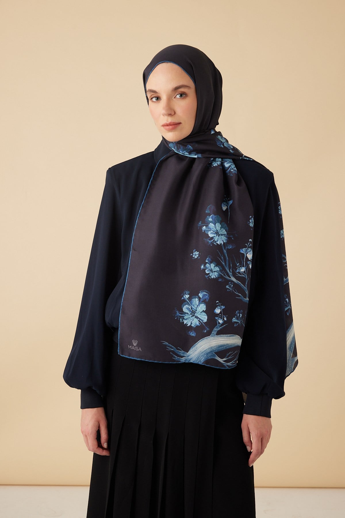 GEVHER PAMUK İPEK ŞAL 70*190 CM - LACİVERT
