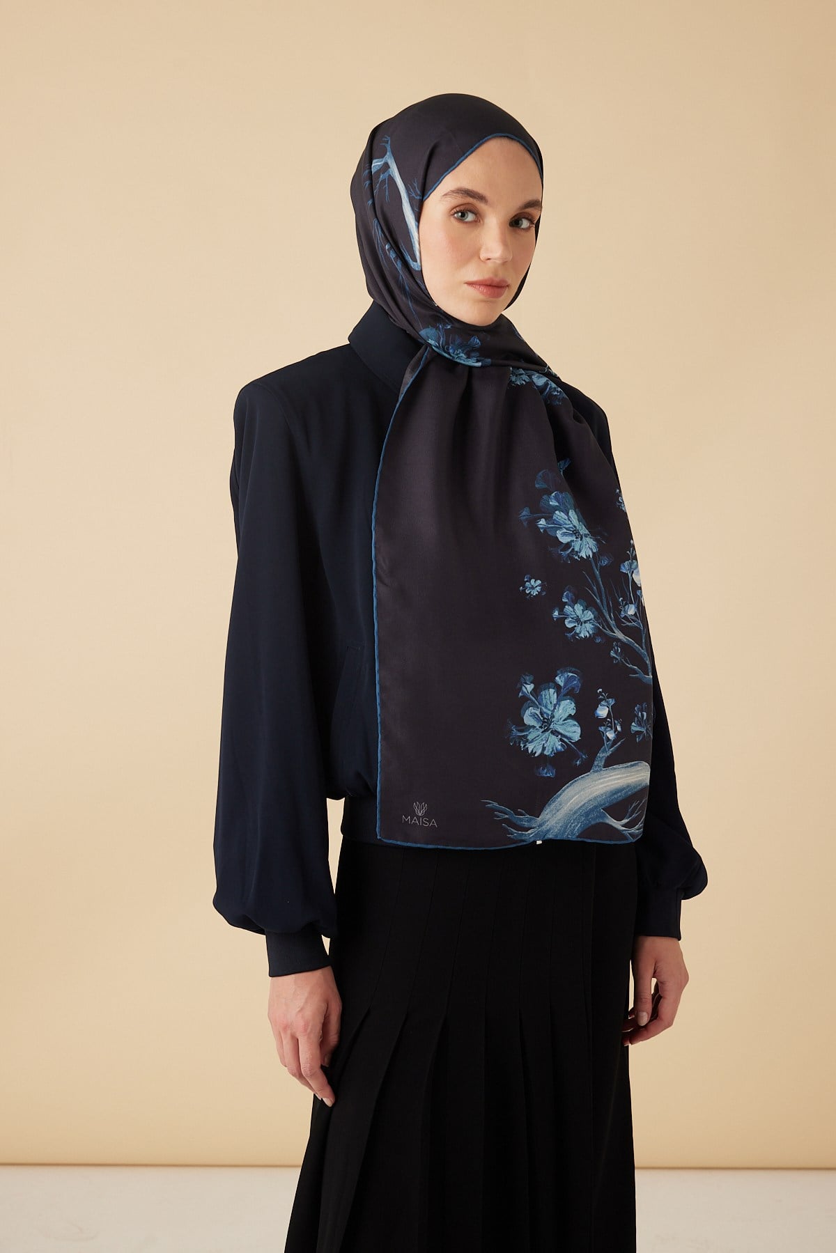 GEVHER PAMUK İPEK ŞAL 70*190 CM - LACİVERT