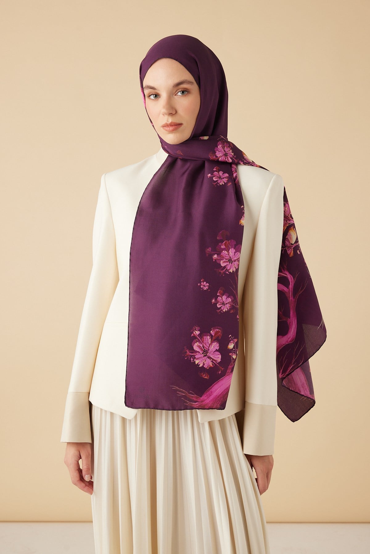 GEVHER PAMUK İPEK ŞAL 70*190 CM - MÜRDÜM