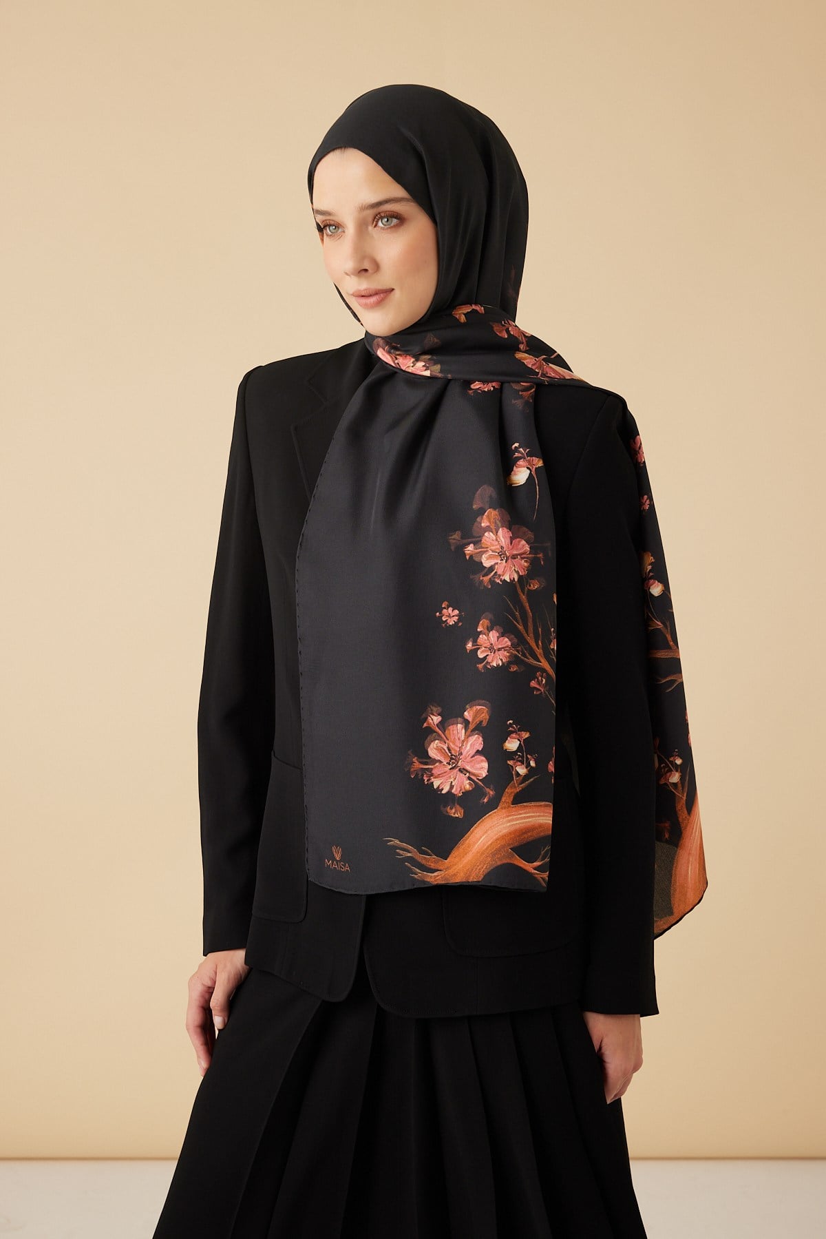 GEVHER PAMUK İPEK ŞAL 70*190 CM - SİYAH