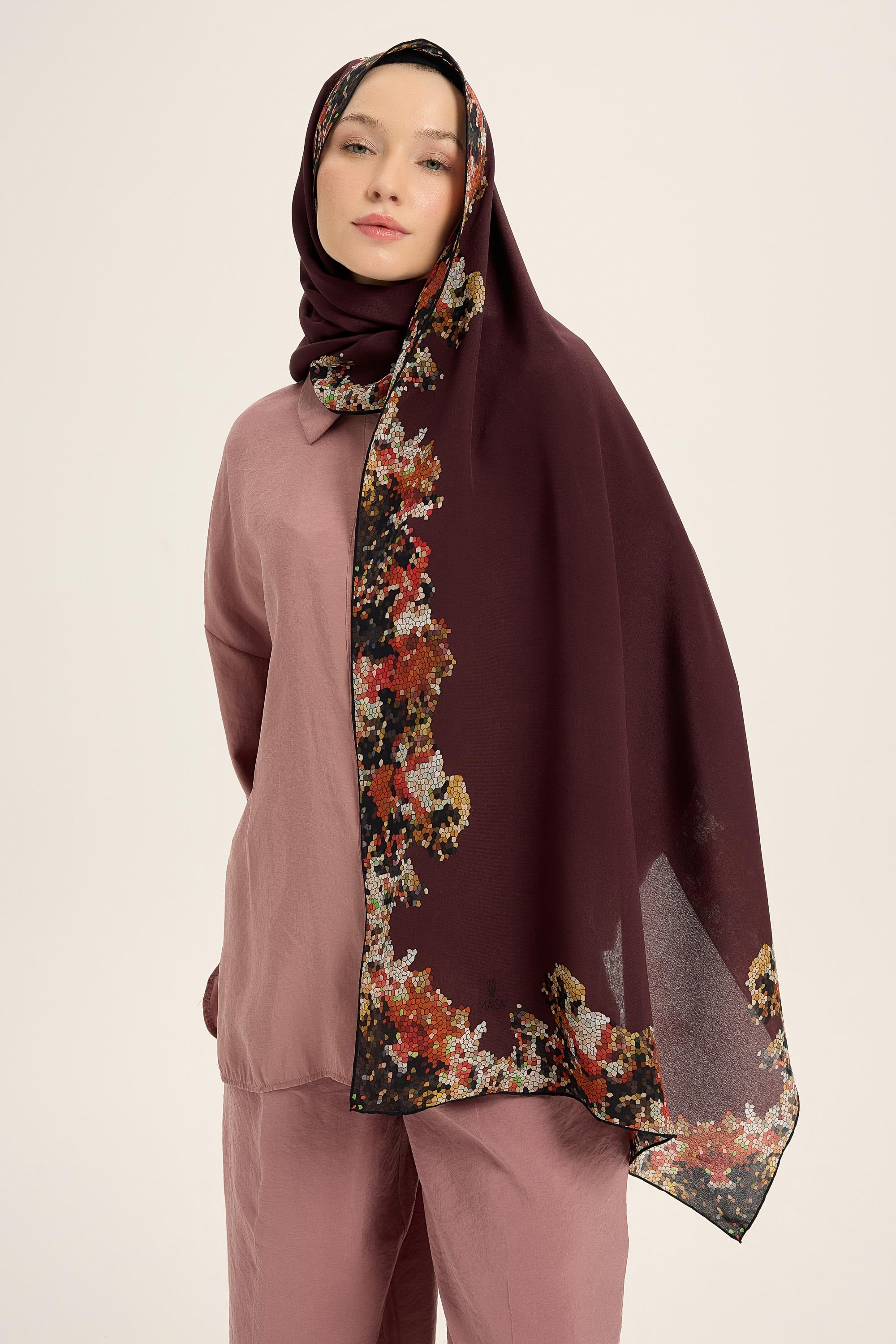 GİNA KREP İPEK ŞAL 70*190 CM - BORDO