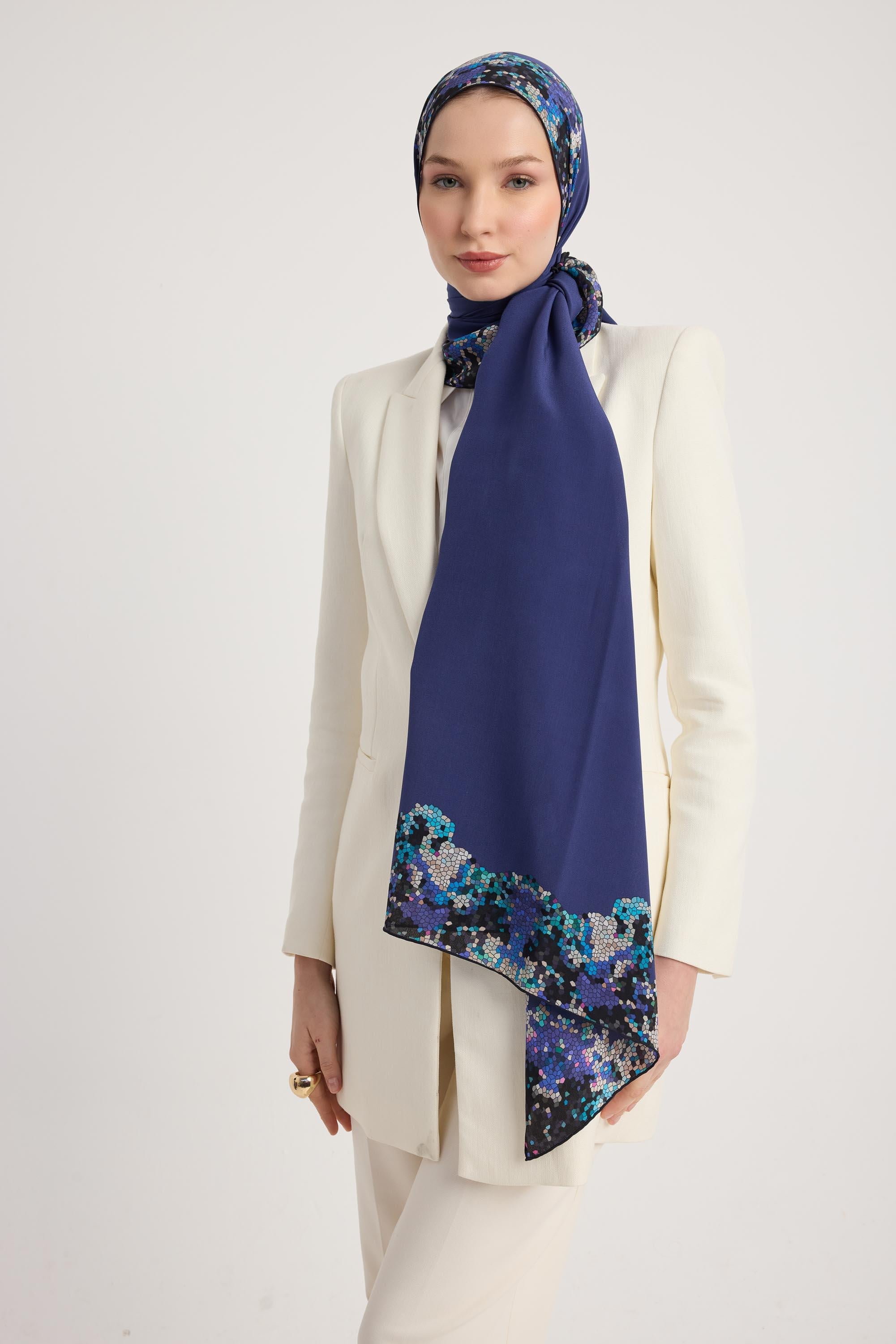 GİNA KREP İPEK ŞAL 70*190 CM - SAKS