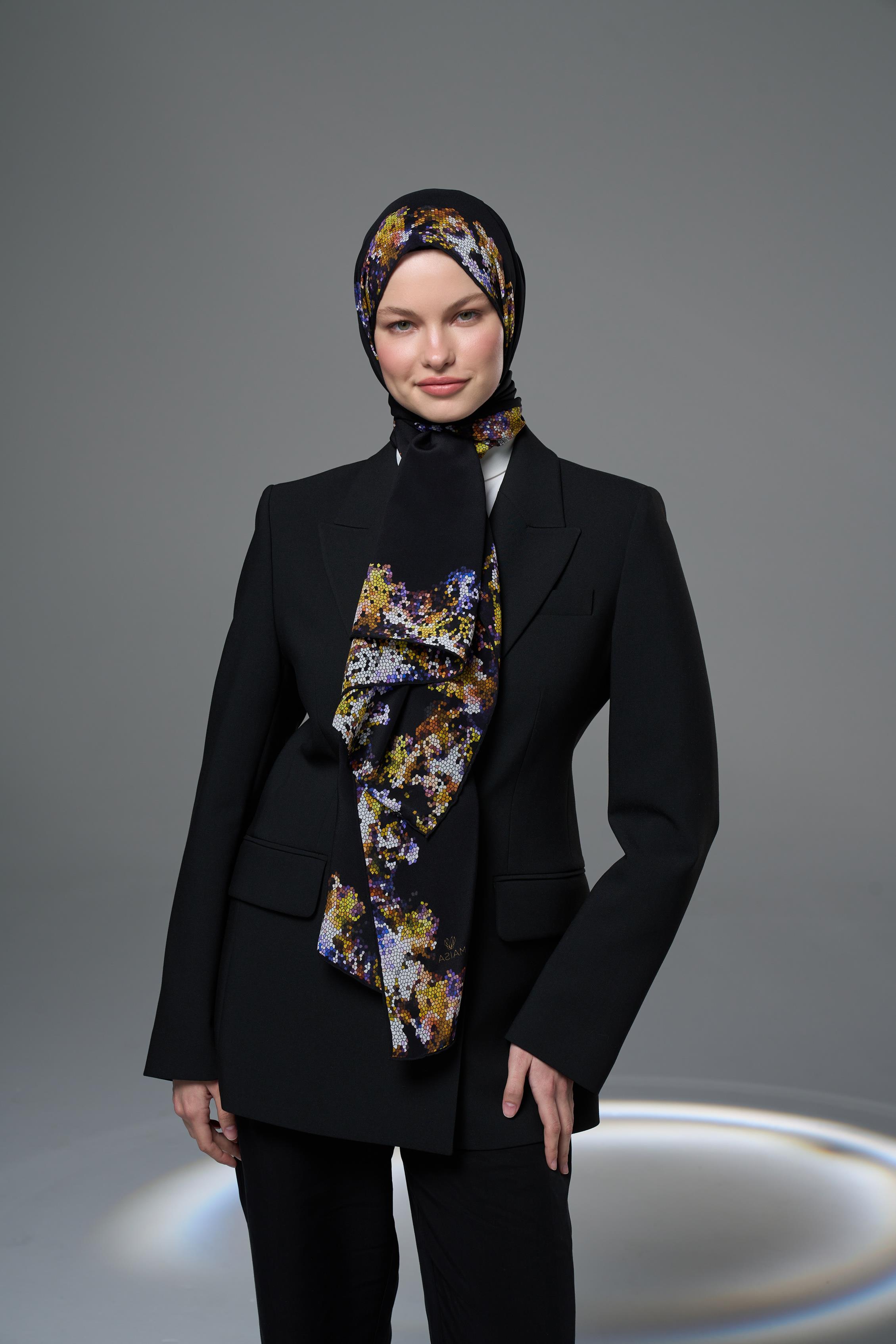 GİNA KREP İPEK ŞAL 70*190 – SİYAH 