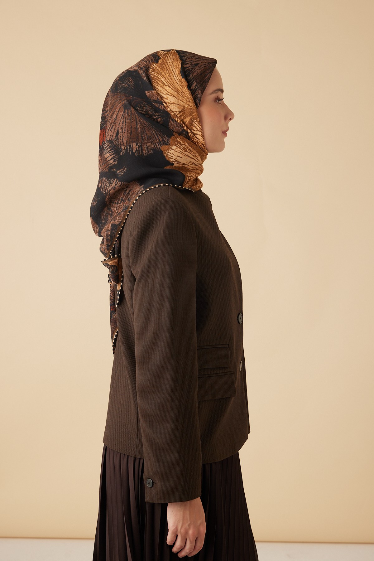GİNKO YÜN ÜÇGEN ŞAL 140*140/2 CM - ACI KAHVE