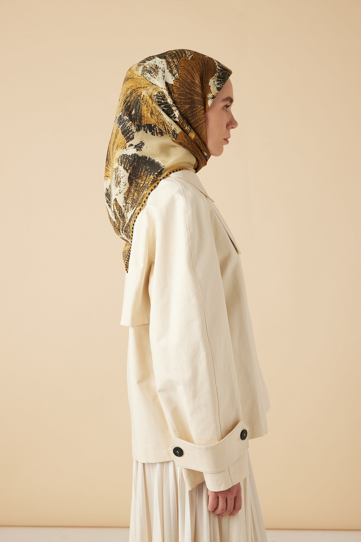GİNKO YÜN ÜÇGEN ŞAL 140*140/2 CM - HARDAL