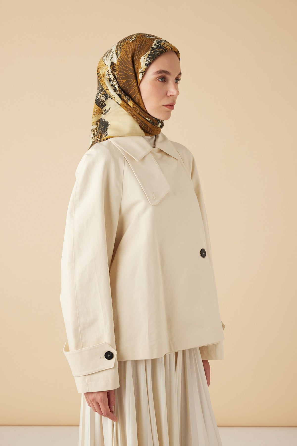 GİNKO YÜN ÜÇGEN ŞAL 140*140/2 CM - HARDAL
