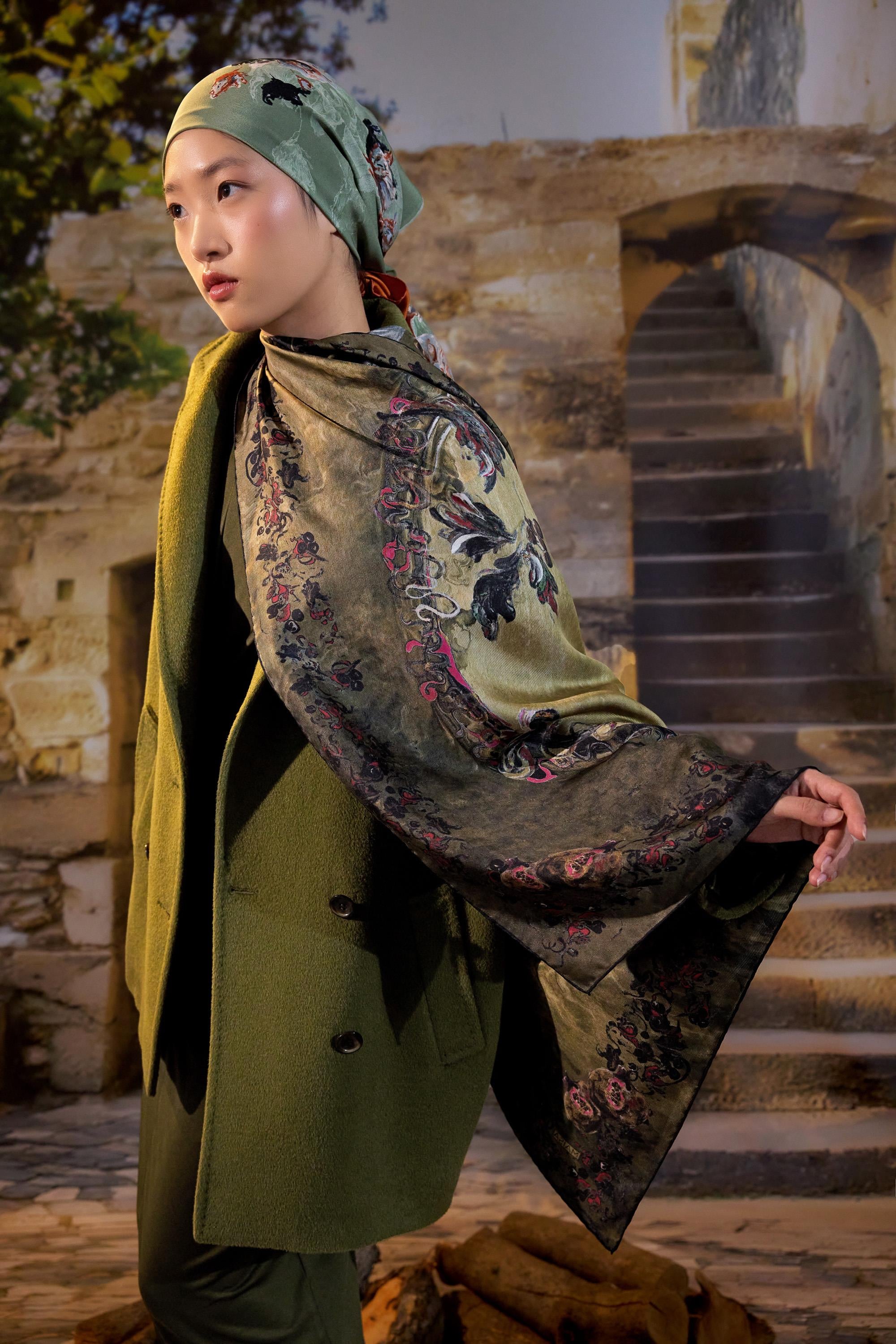 GÖKNAR MULBERRY İPEK EŞARP 90*90 CM - HAKİ