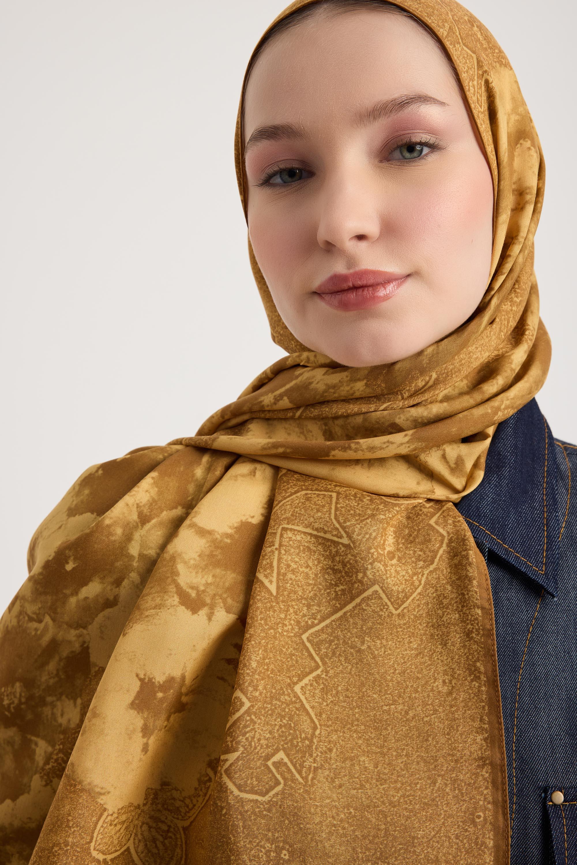 GÜLRUH FLOŞ VİSKON ŞAL 70*190 CM - HARDAL