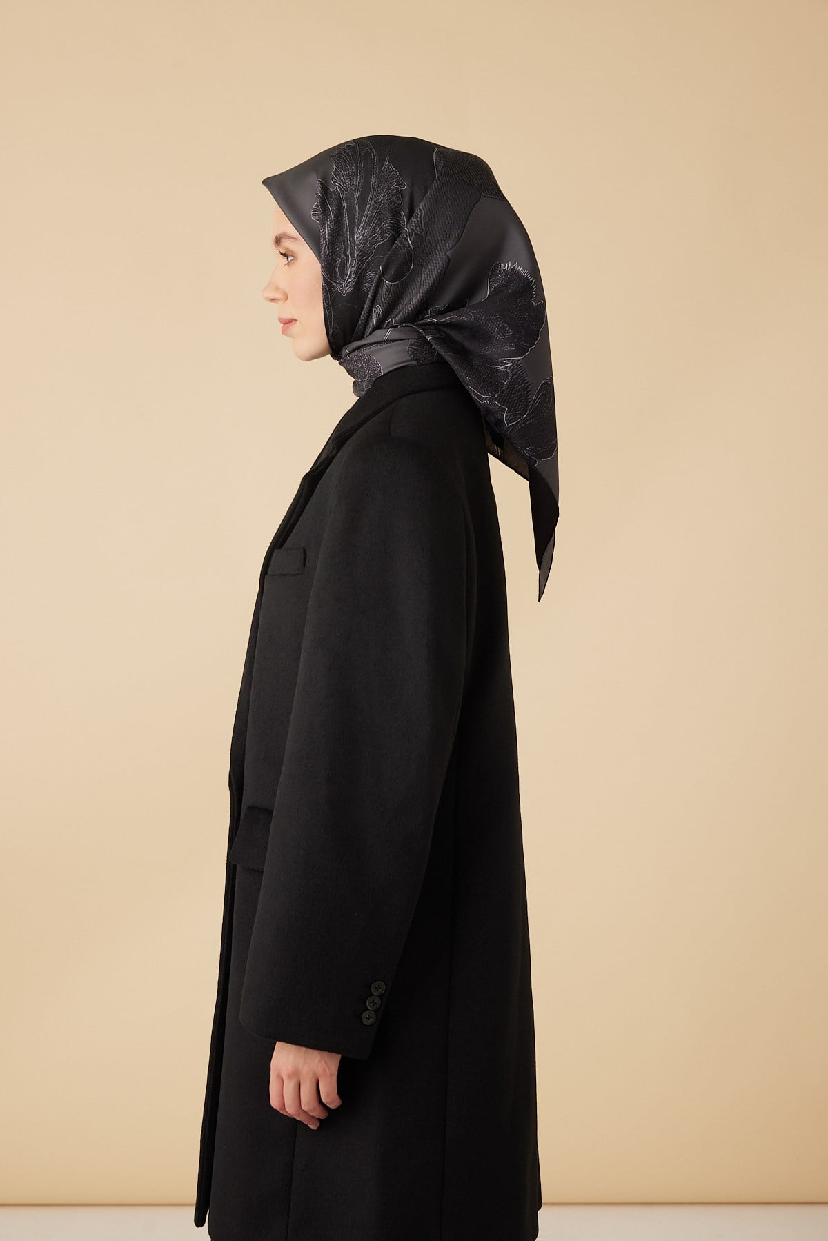 HALE TİVİL İPEK EŞARP 90*90 CM - ANTRASİT GRİ