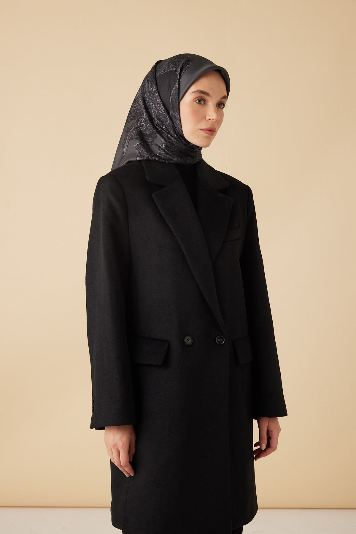 HALE TİVİL İPEK EŞARP 90*90 CM - ANTRASİT GRİ